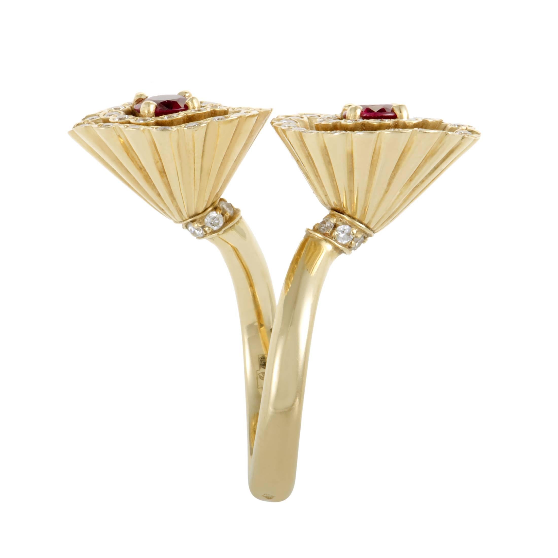 Boucheron Toi et Moi Ruby Diamond Yellow Gold Ring In Excellent Condition In Southampton, PA