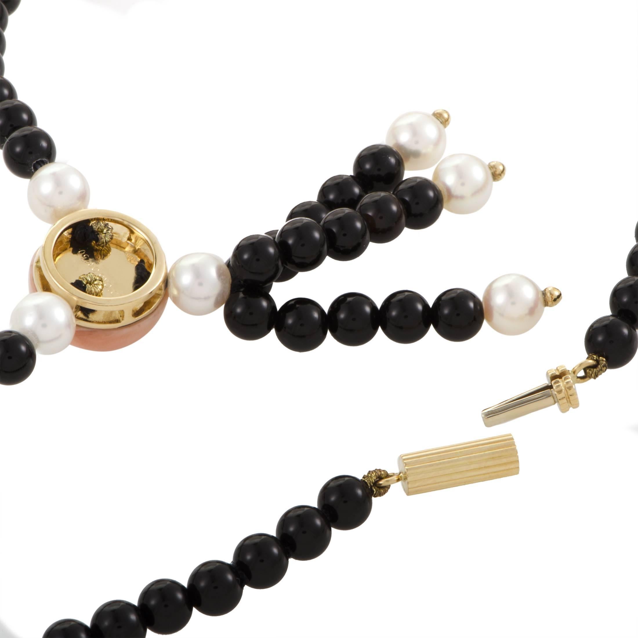 Women's Dior Onyx Pearl and Coral Rosebud Yellow Gold Earring and Necklace Set