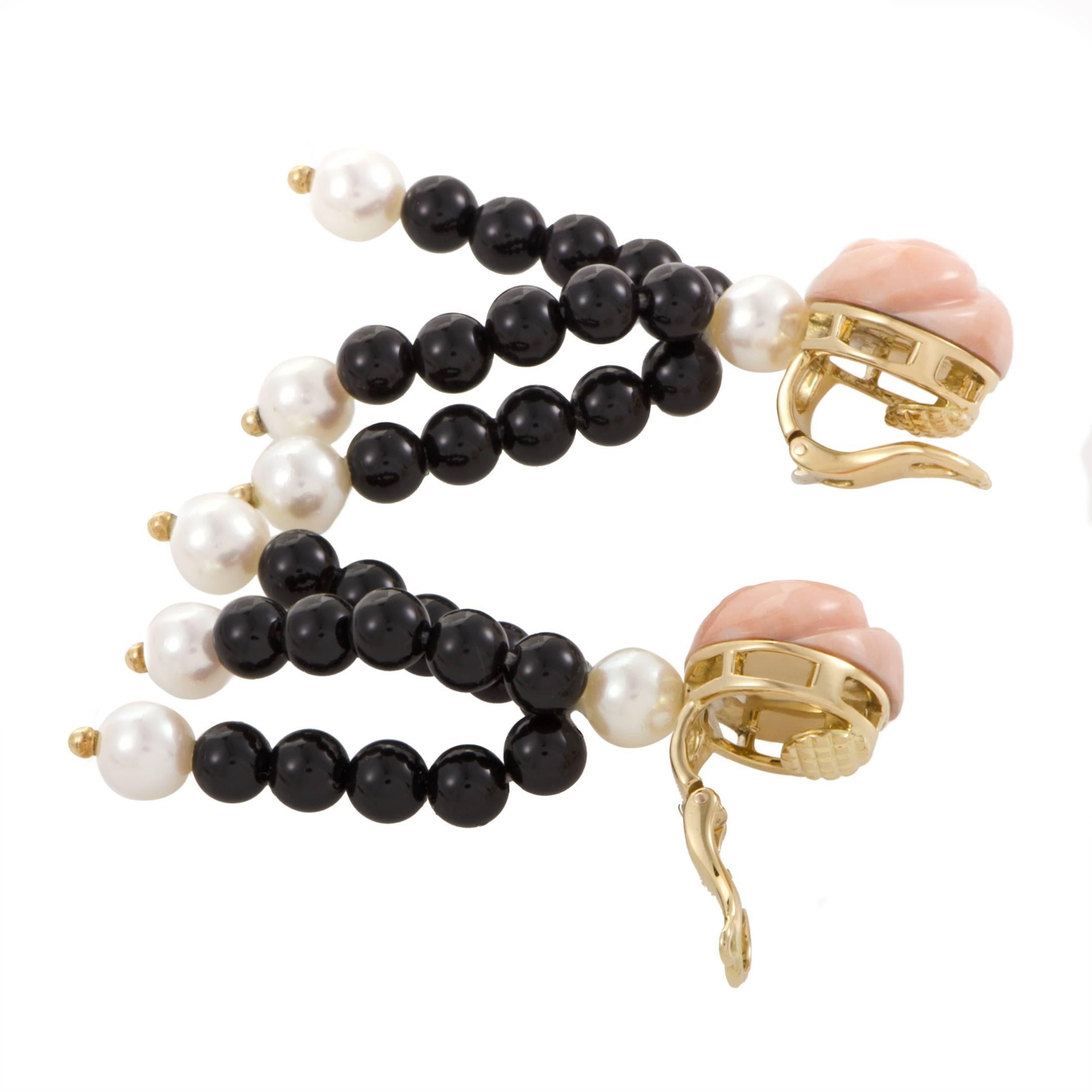Dior Onyx Pearl and Coral Rosebud Yellow Gold Earring and Necklace Set 1