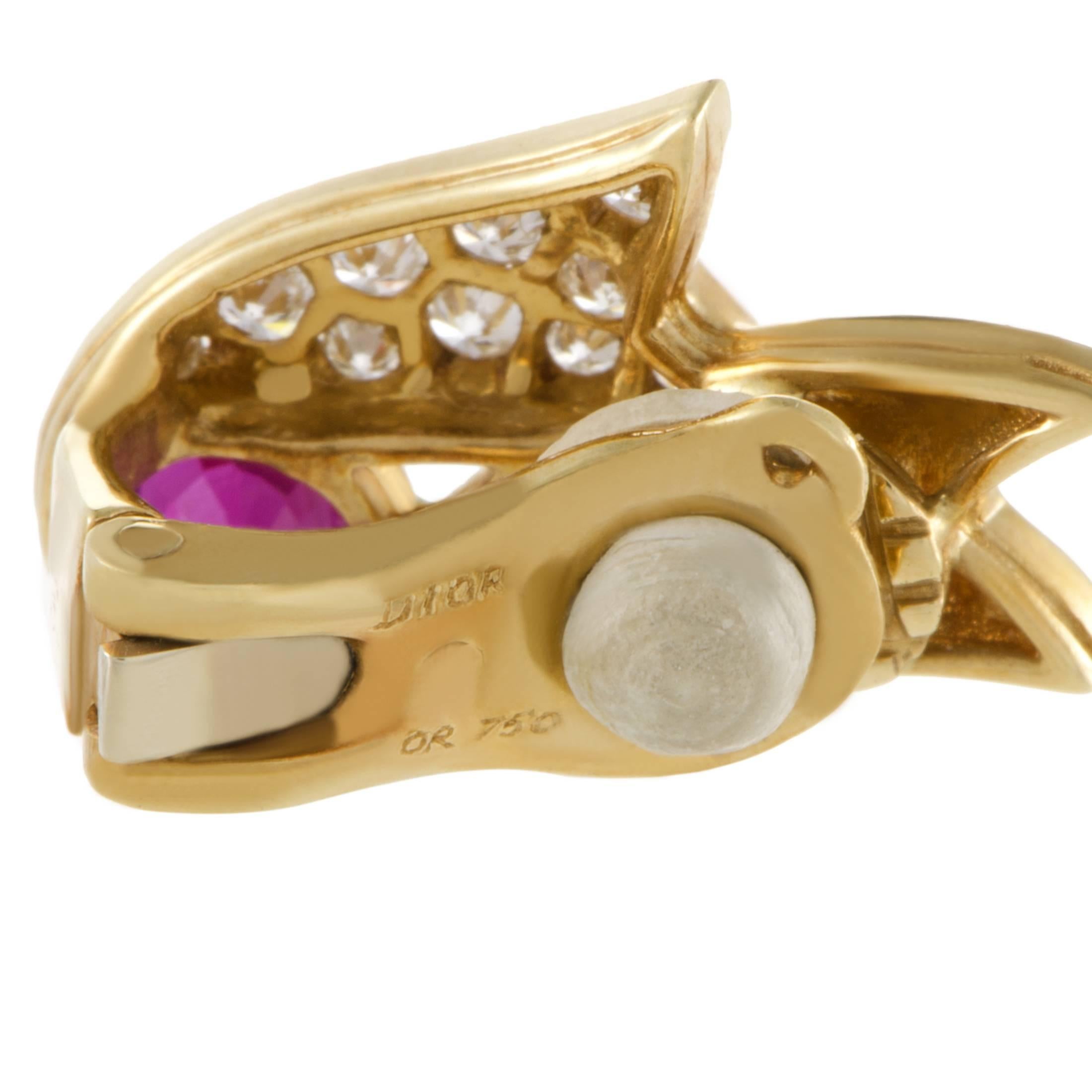 Women's Dior  Ruby Diamond Yellow Gold Clip-On Earrings