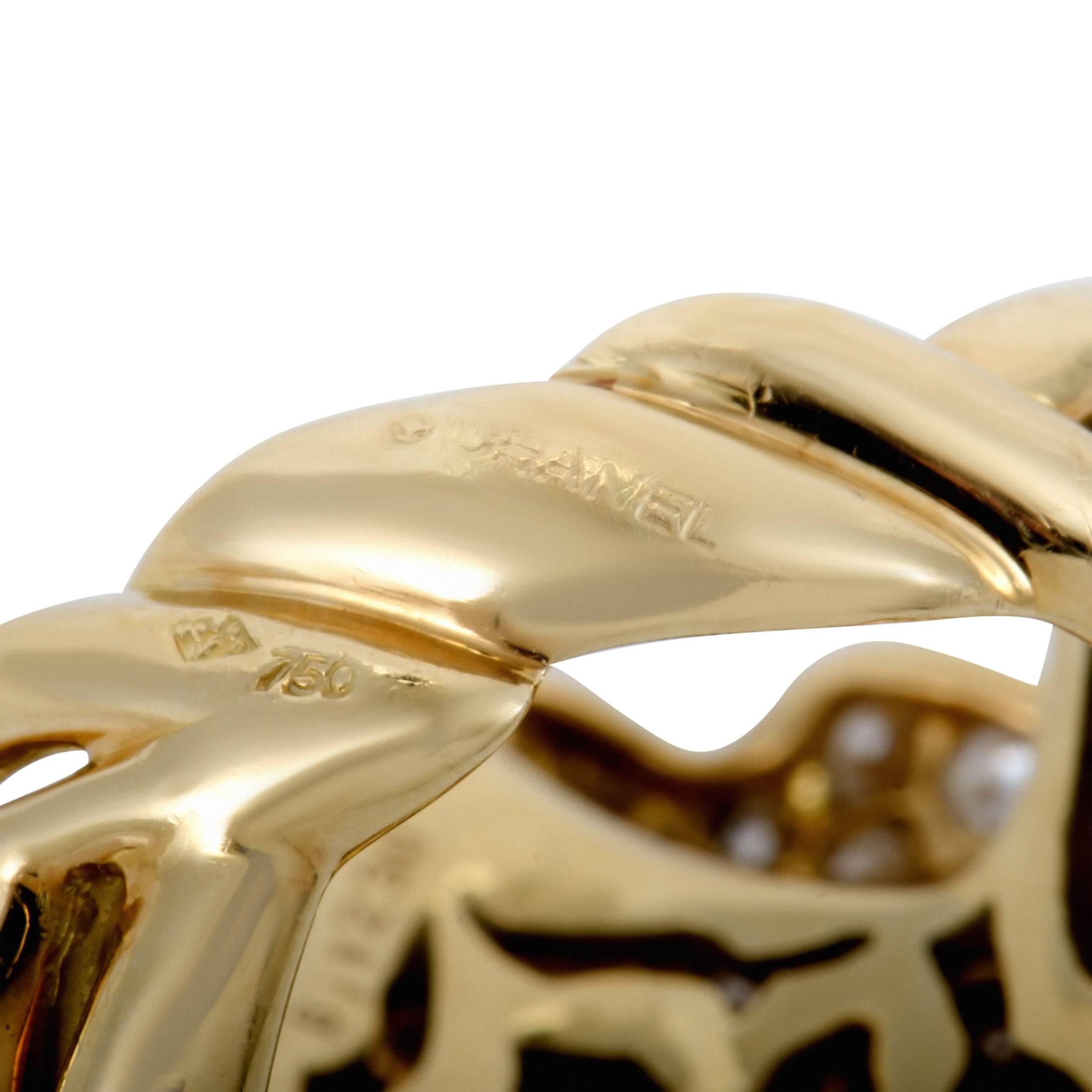 Women's Chanel Camelia Diamond Pave Yellow Gold Ring