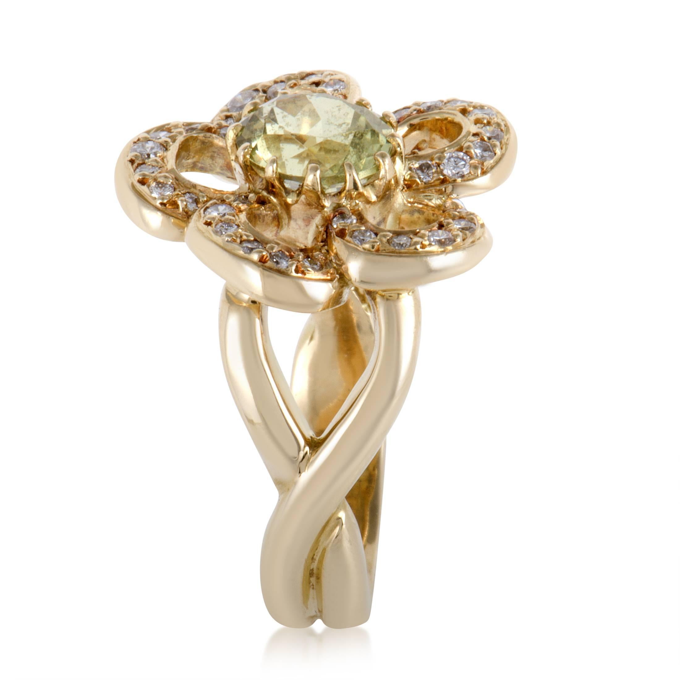 Hermès Peridot Diamond Yellow Gold Ring In Excellent Condition In Southampton, PA