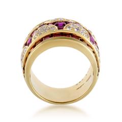 Adler Yellow Gold Diamond and Invisibly Set Ruby Ring