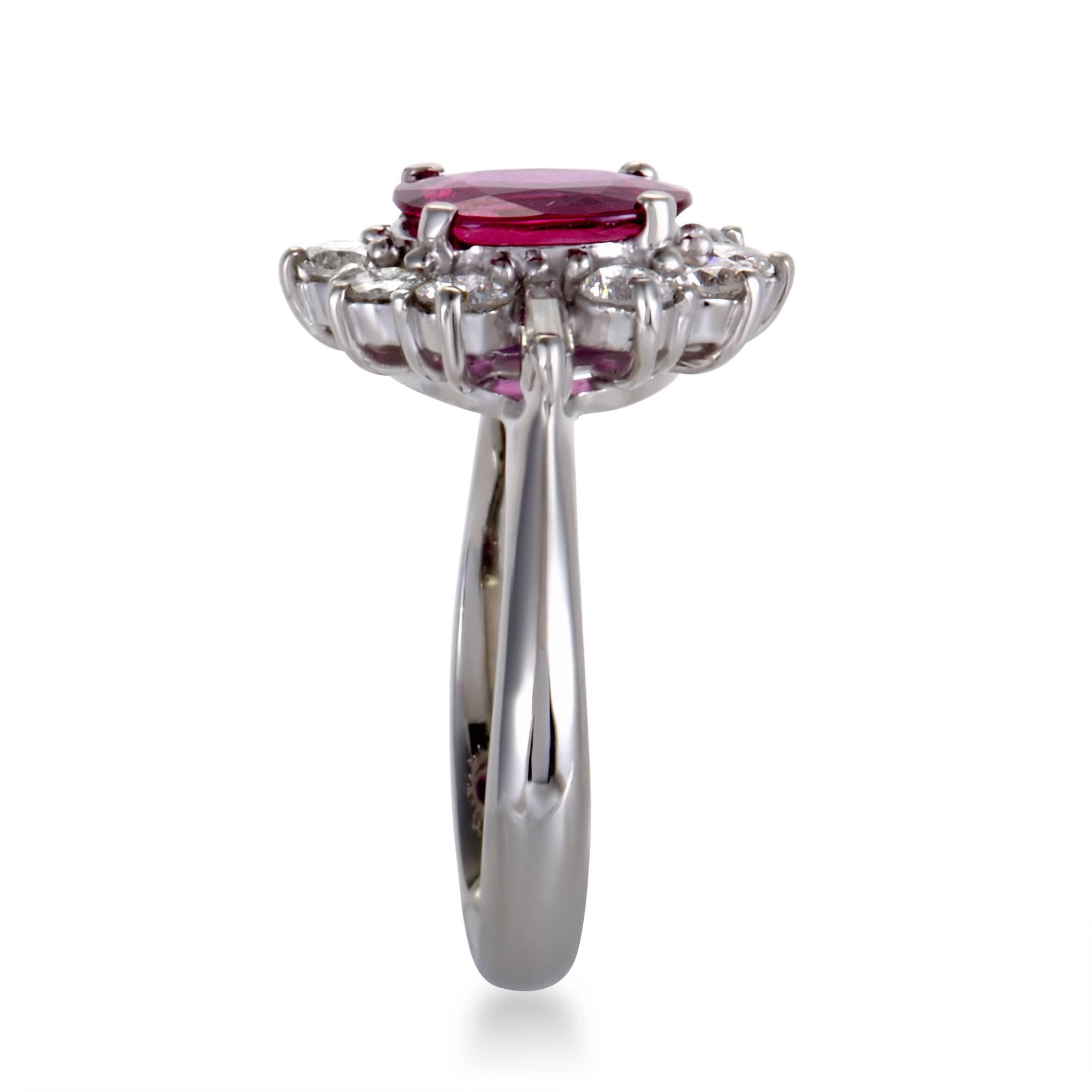 Diamond Ruby Platinum Ring In Excellent Condition In Southampton, PA