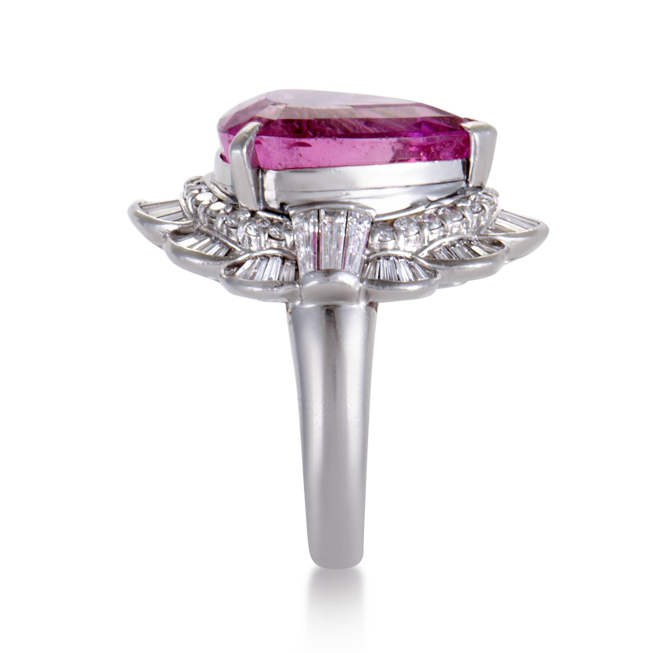 Pink Tourmaline Diamond Platinum Ring In Excellent Condition In Southampton, PA