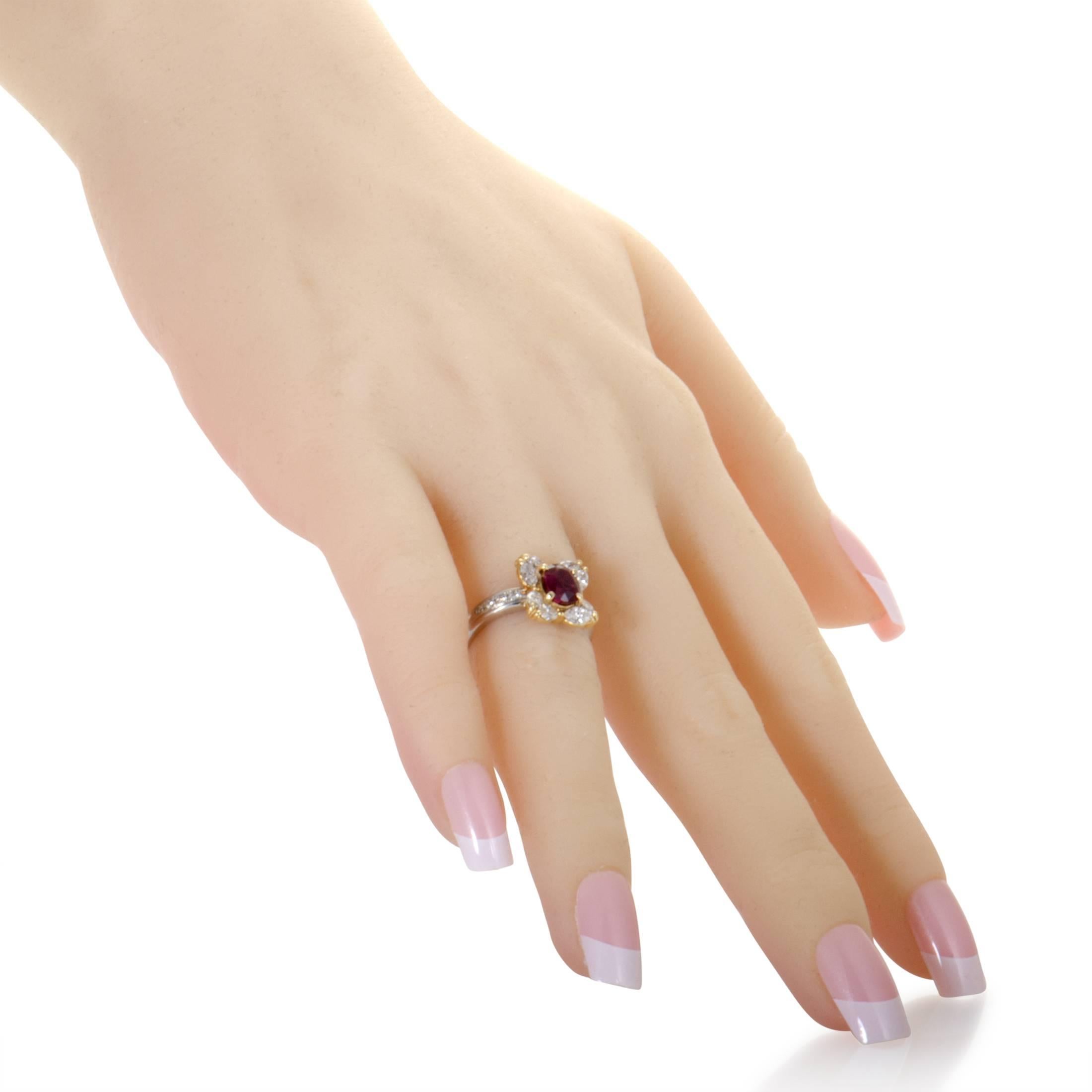 Women's Diamond Ruby Yellow Gold Platinum Ring