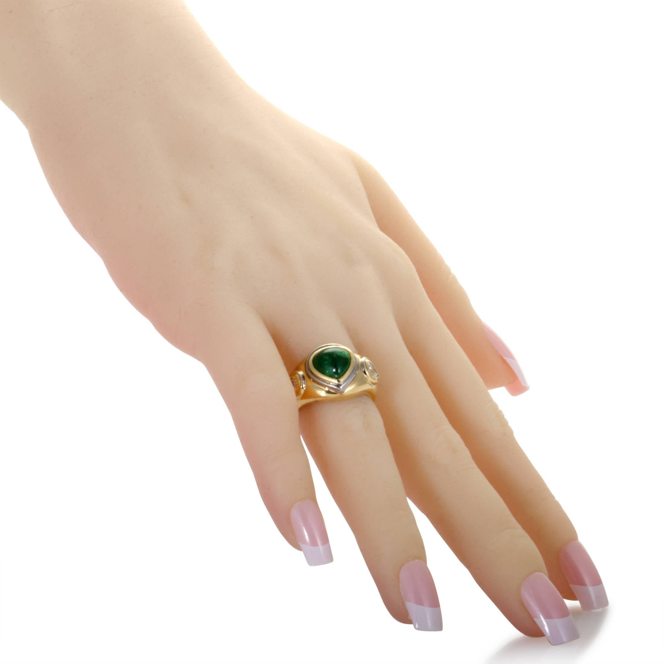 Women's Emerald Diamond Yellow and White Gold Ring