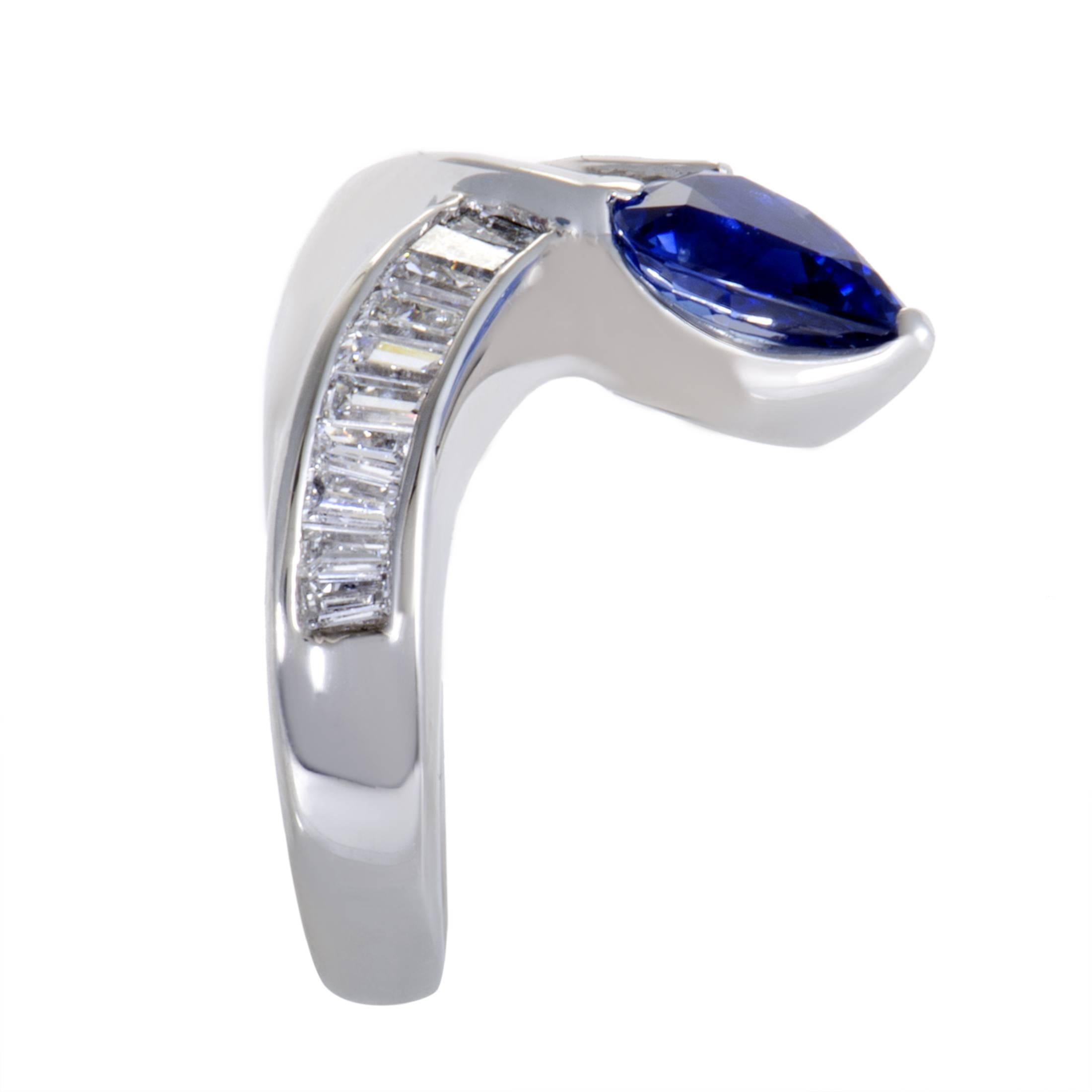 Sapphire Diamond Platinum Crossover Band Ring In Excellent Condition In Southampton, PA