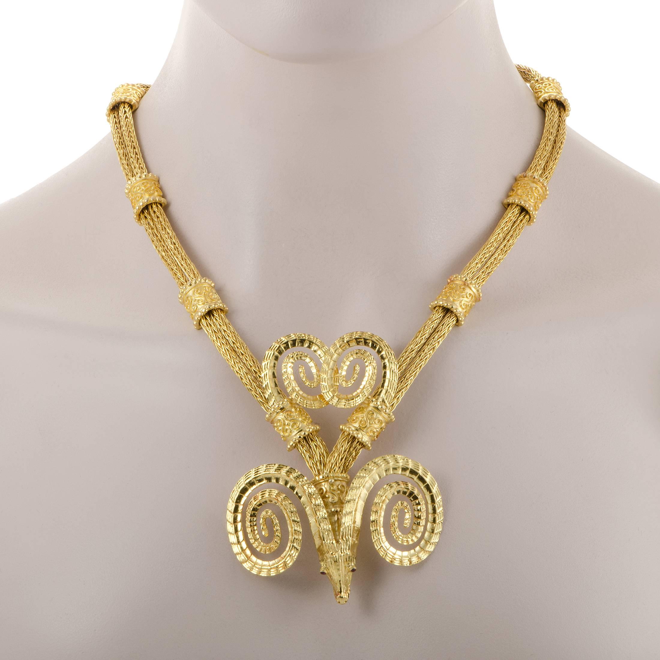 Women's Ruby Yellow Gold Greek Style Necklace Earring and Bracelet Set