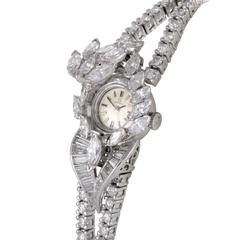 Omega Ladies Platinum Full Diamond Pave Quartz Bangle Wristwatch