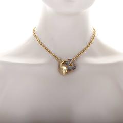 Gucci Flora Sapphire Pave Yellow Gold Skull Pendant Necklace
