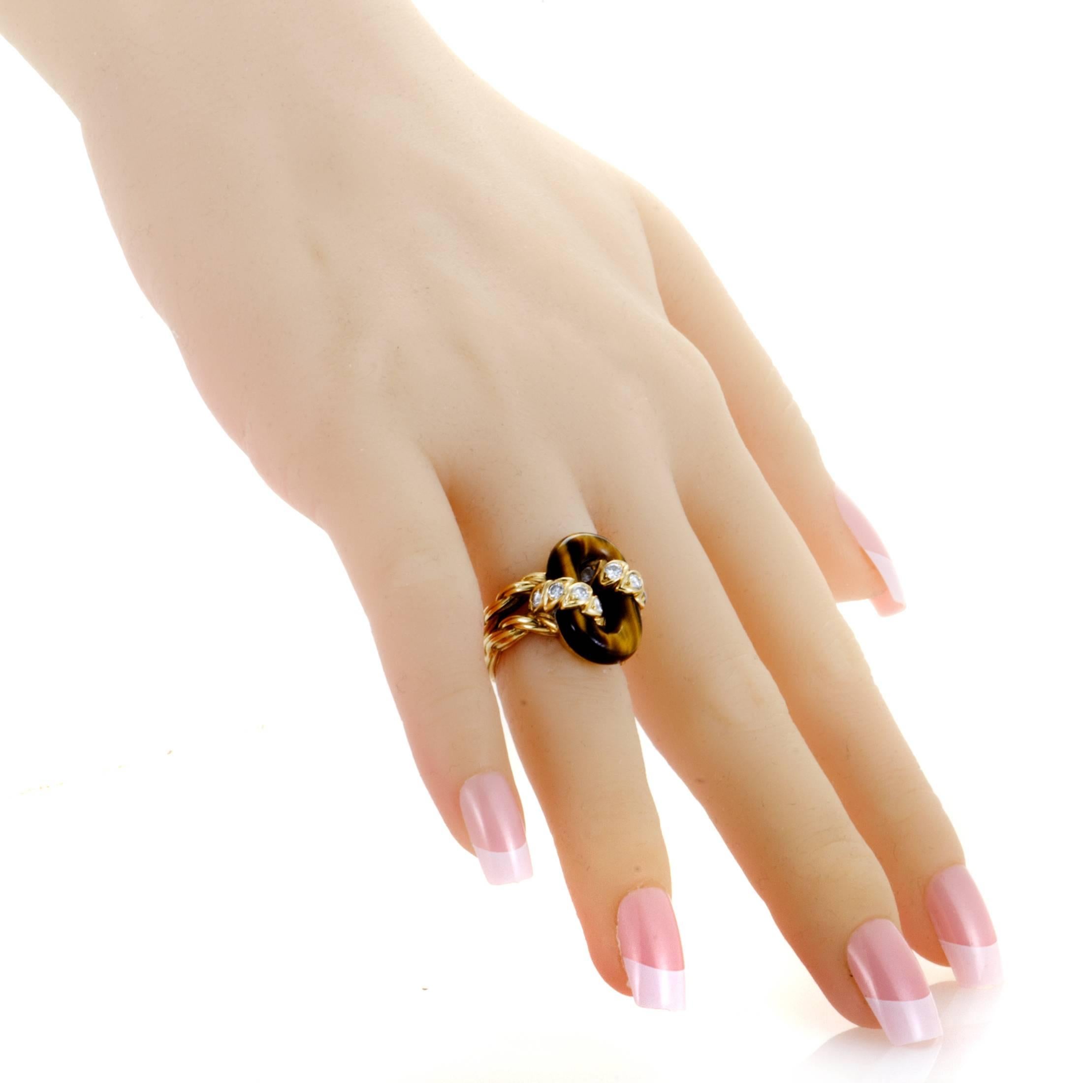 Women's Van Cleef & Arpels Diamond Tiger's Eye Yellow Gold Ring
