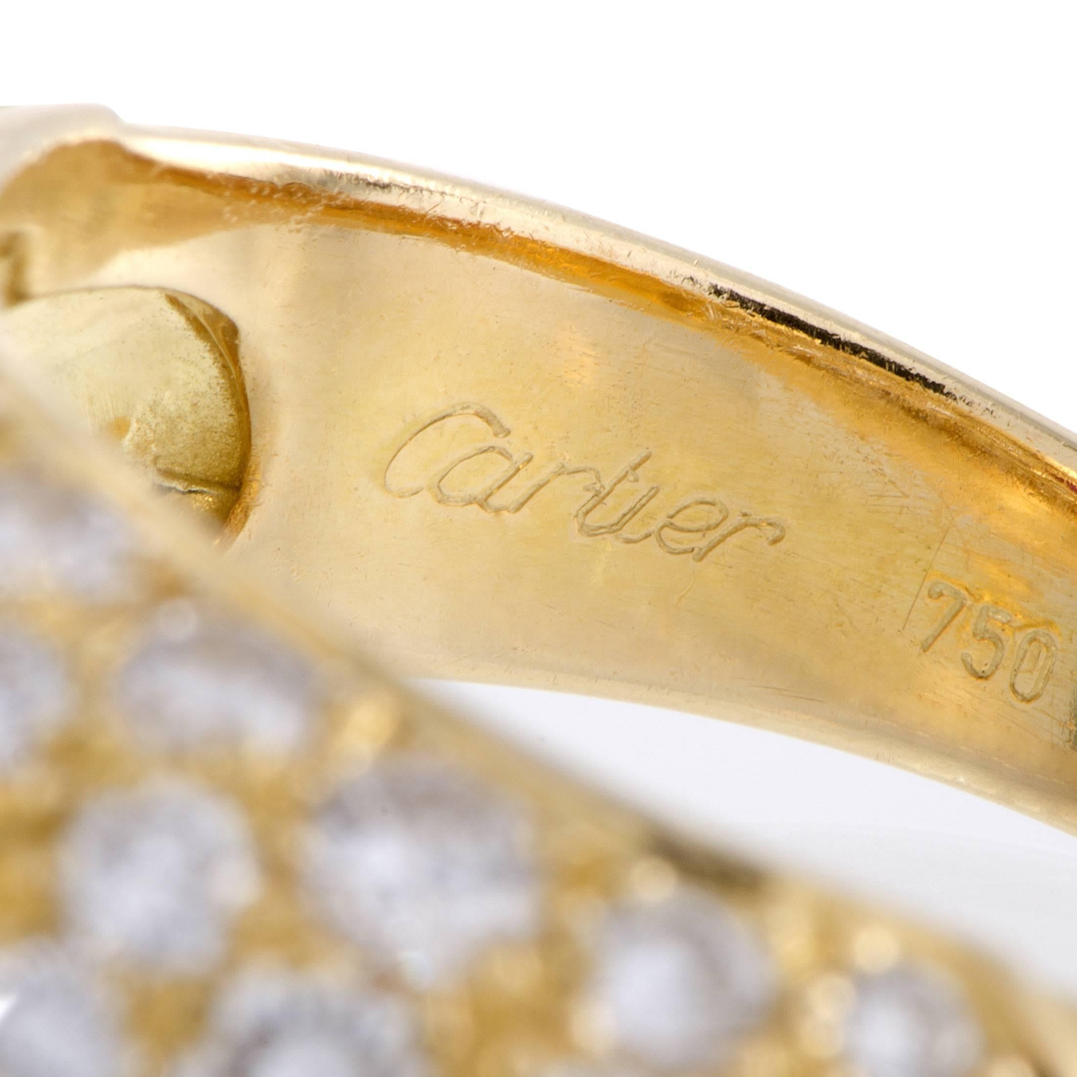 Women's Cartier Diamond Pave Ruby Yellow Gold Solitaire Band Ring