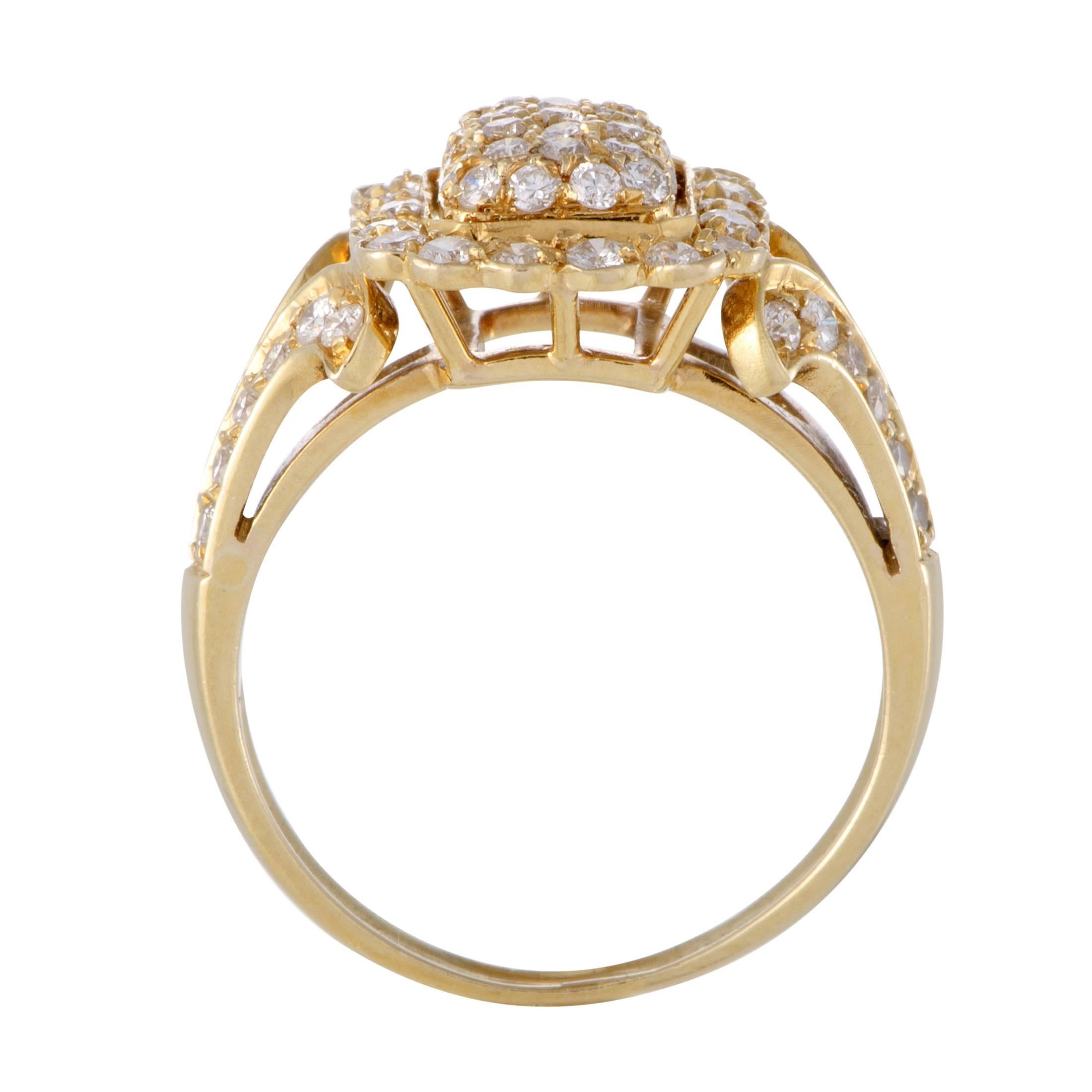 A sight of classic luxury and traditional aesthetics produced by a charming blend of radiant 18K yellow gold and sparkling diamonds amounting to 1.00 carat, this exceptional vintage ring from Cartier is an item of immense quality and fine