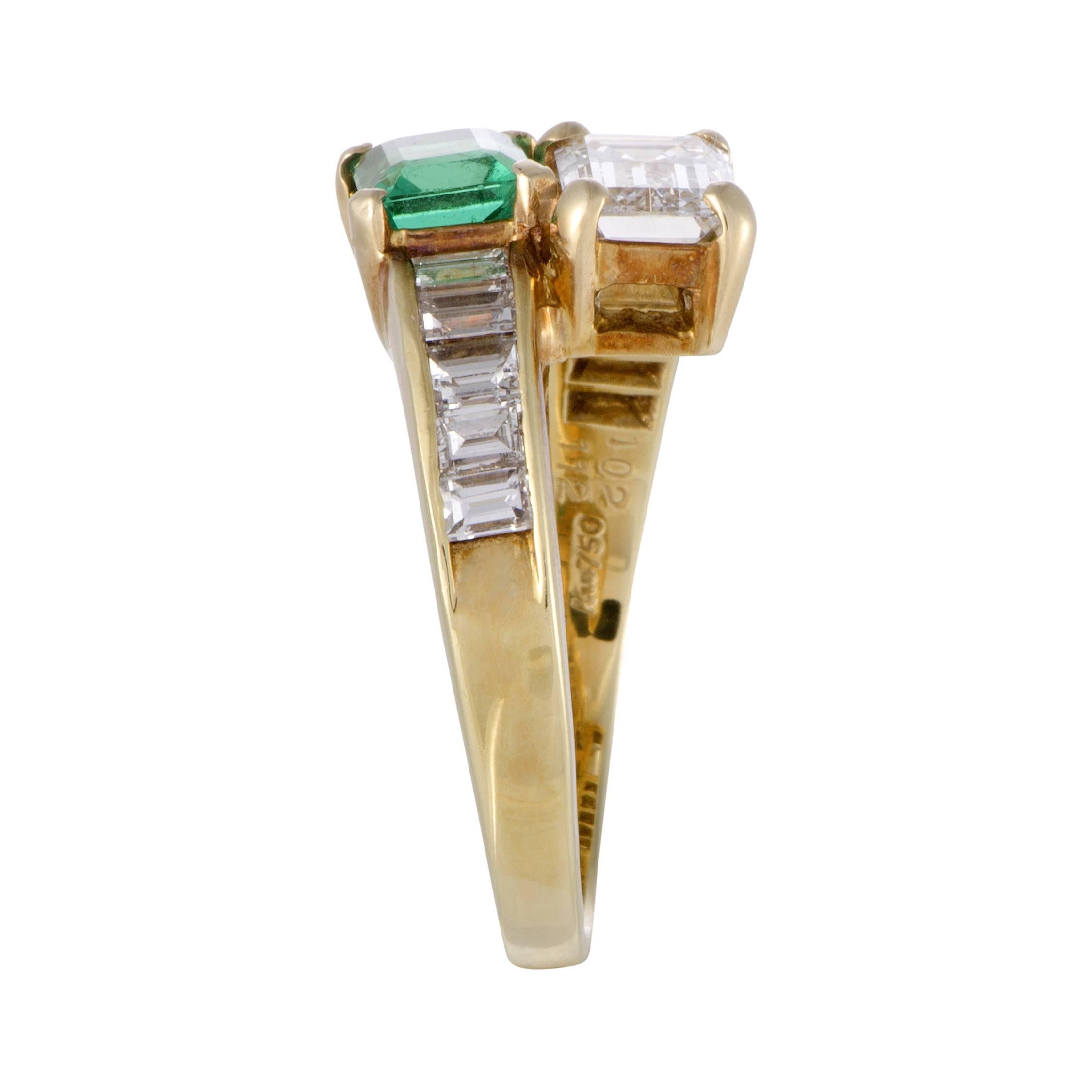 Kutchinsky Emerald Diamond Yellow Gold Ring In Excellent Condition In Southampton, PA