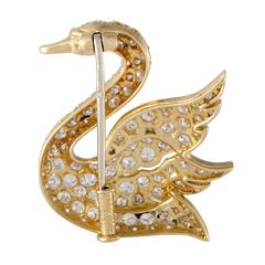Mauboussin Ruby Full Diamond Pave Yellow Gold Swan Brooch