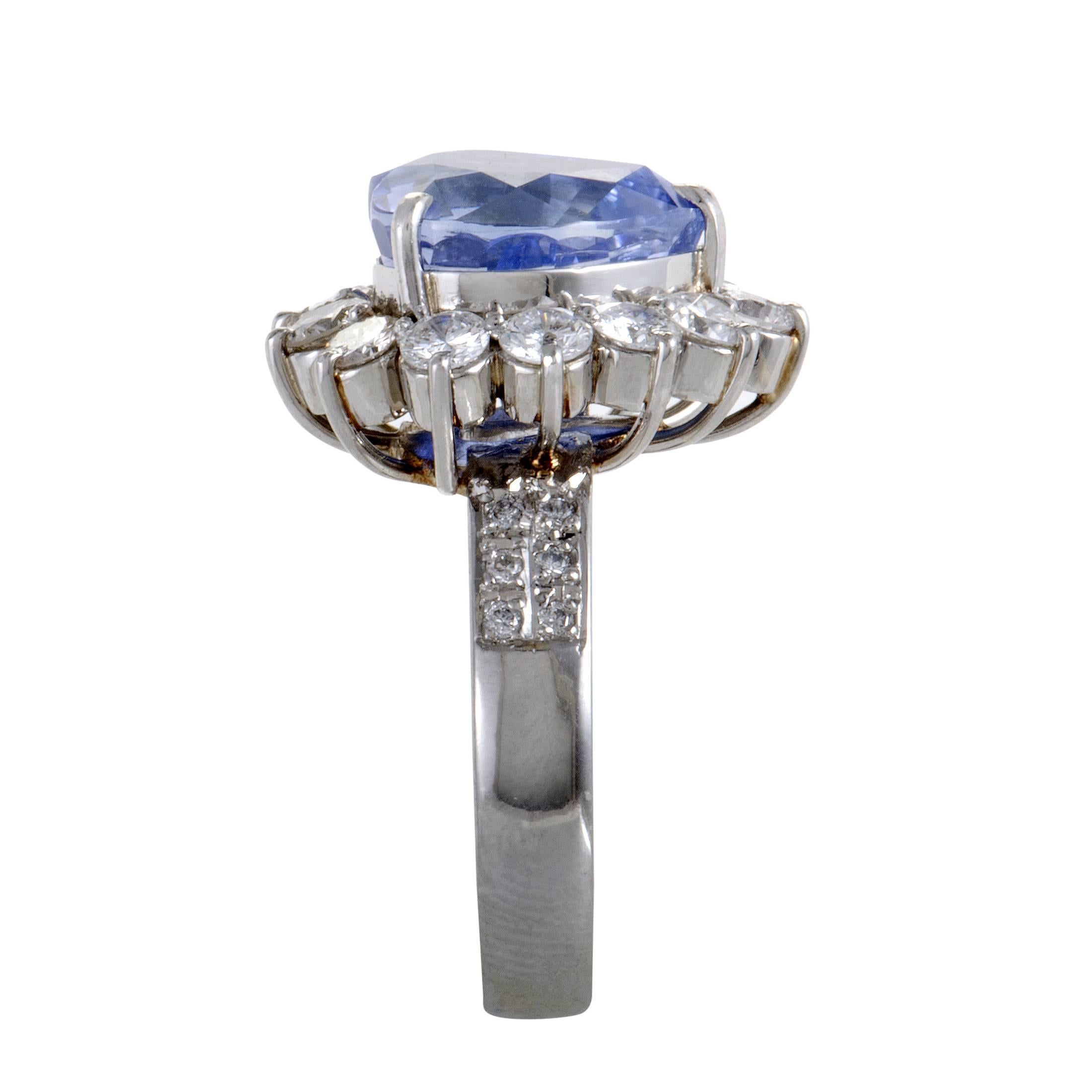 Sapphire Diamond Platinum Heart Ring In Excellent Condition In Southampton, PA