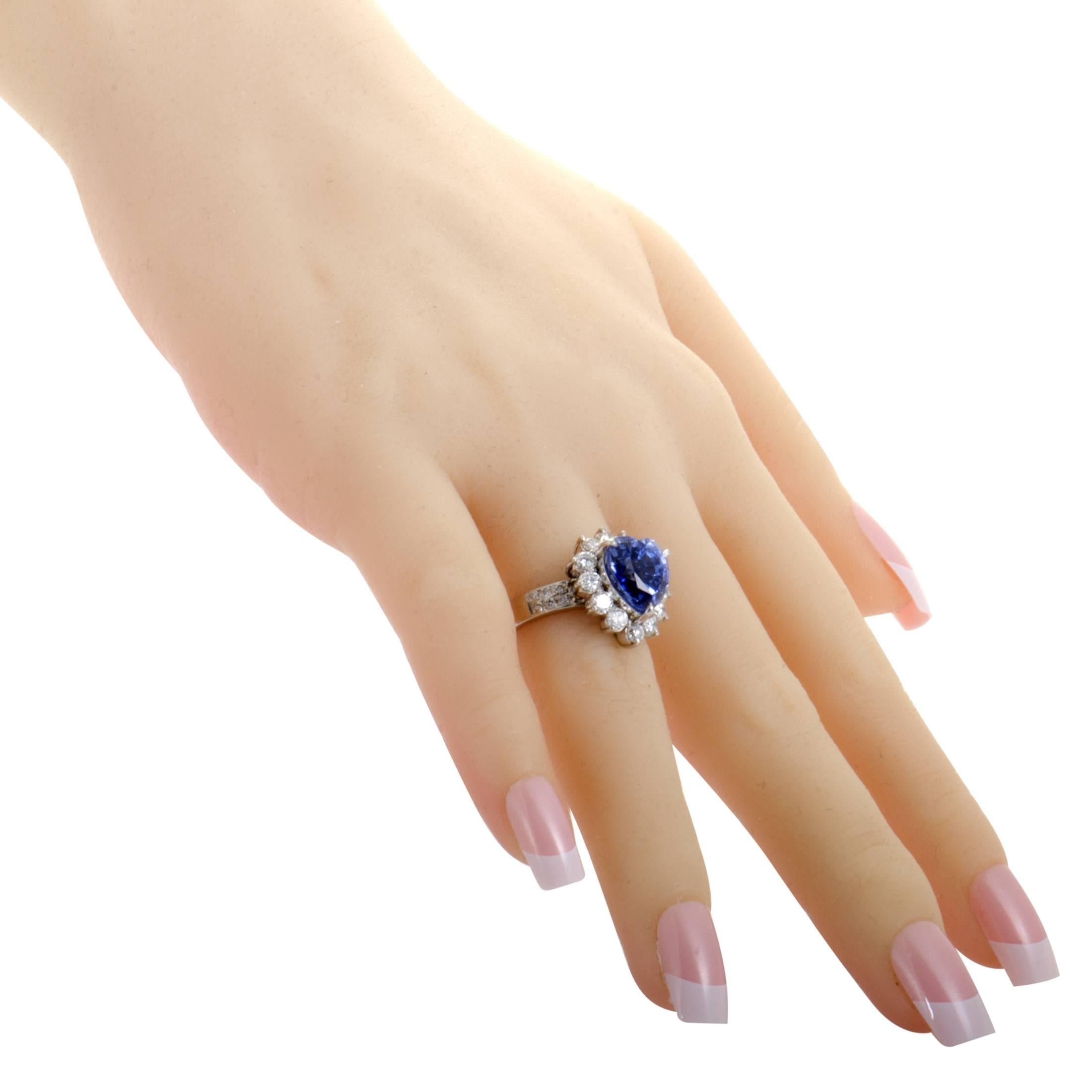 Women's Sapphire Diamond Platinum Heart Ring