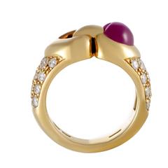 Bulgari Cabochon Ruby Diamond Yellow Gold Ring