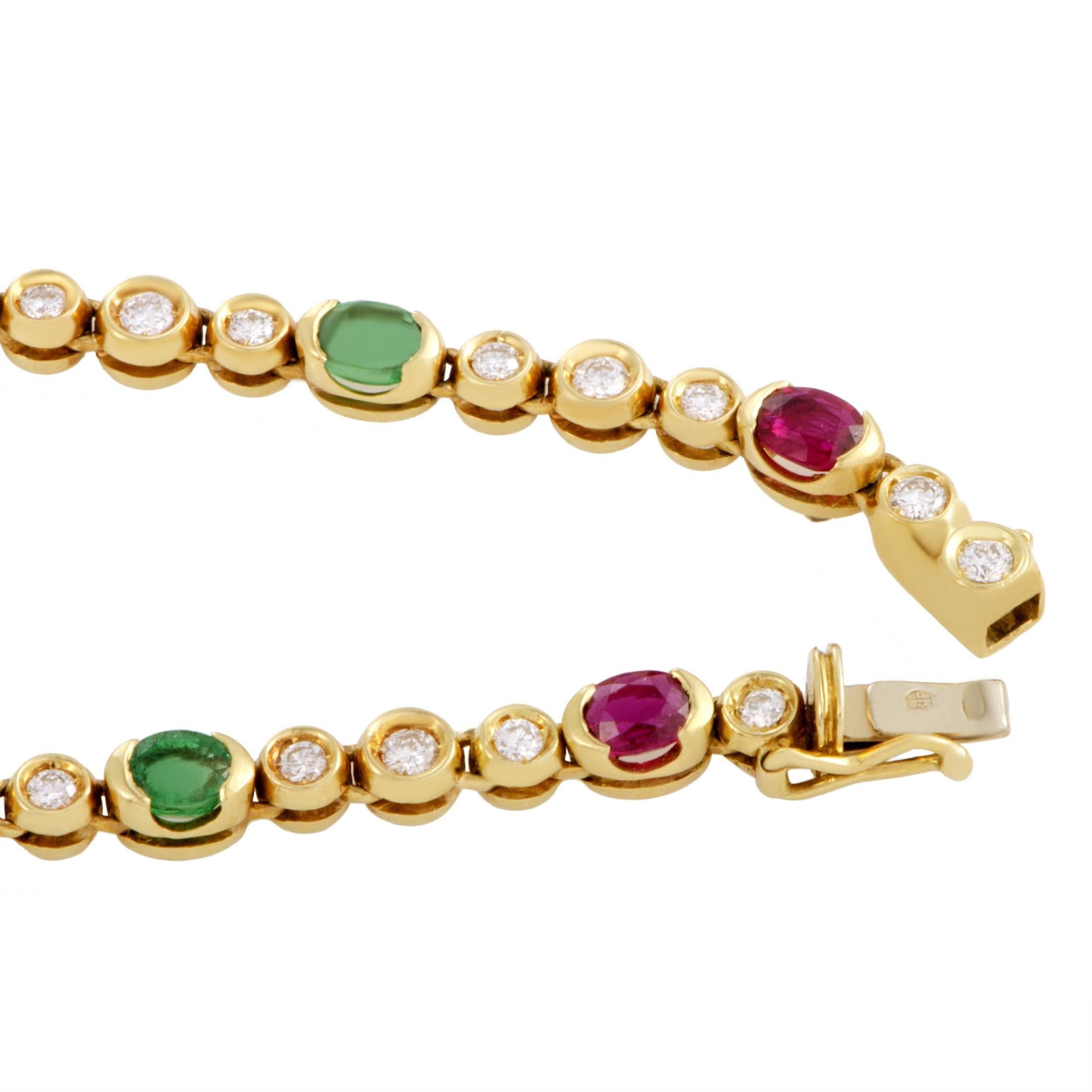 Fred of Paris Diamond Emerald and Ruby Yellow Gold Necklace In Excellent Condition In Southampton, PA