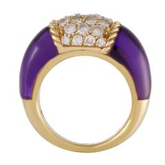 Van Cleef & Arpels Diamond Pave Amethyst Yellow Gold Band Ring