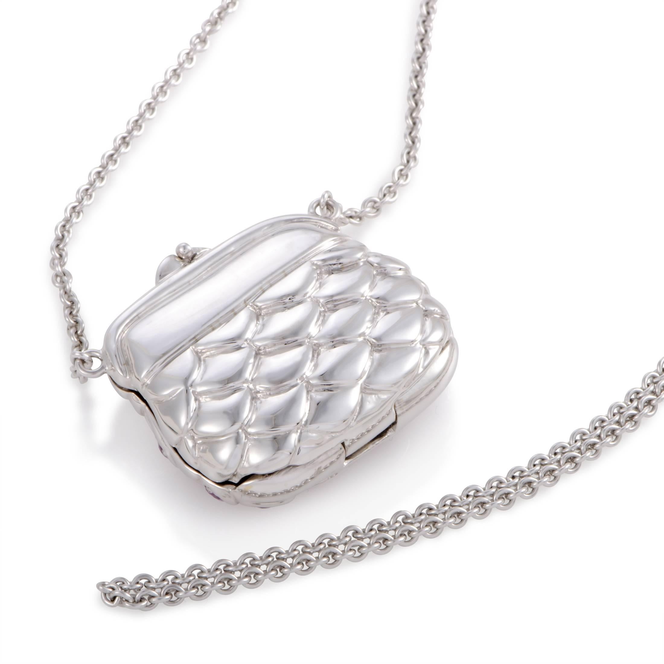Women's Lumiere Pink Sapphire Diamond White Gold Locket Handbag Pendant Necklace
