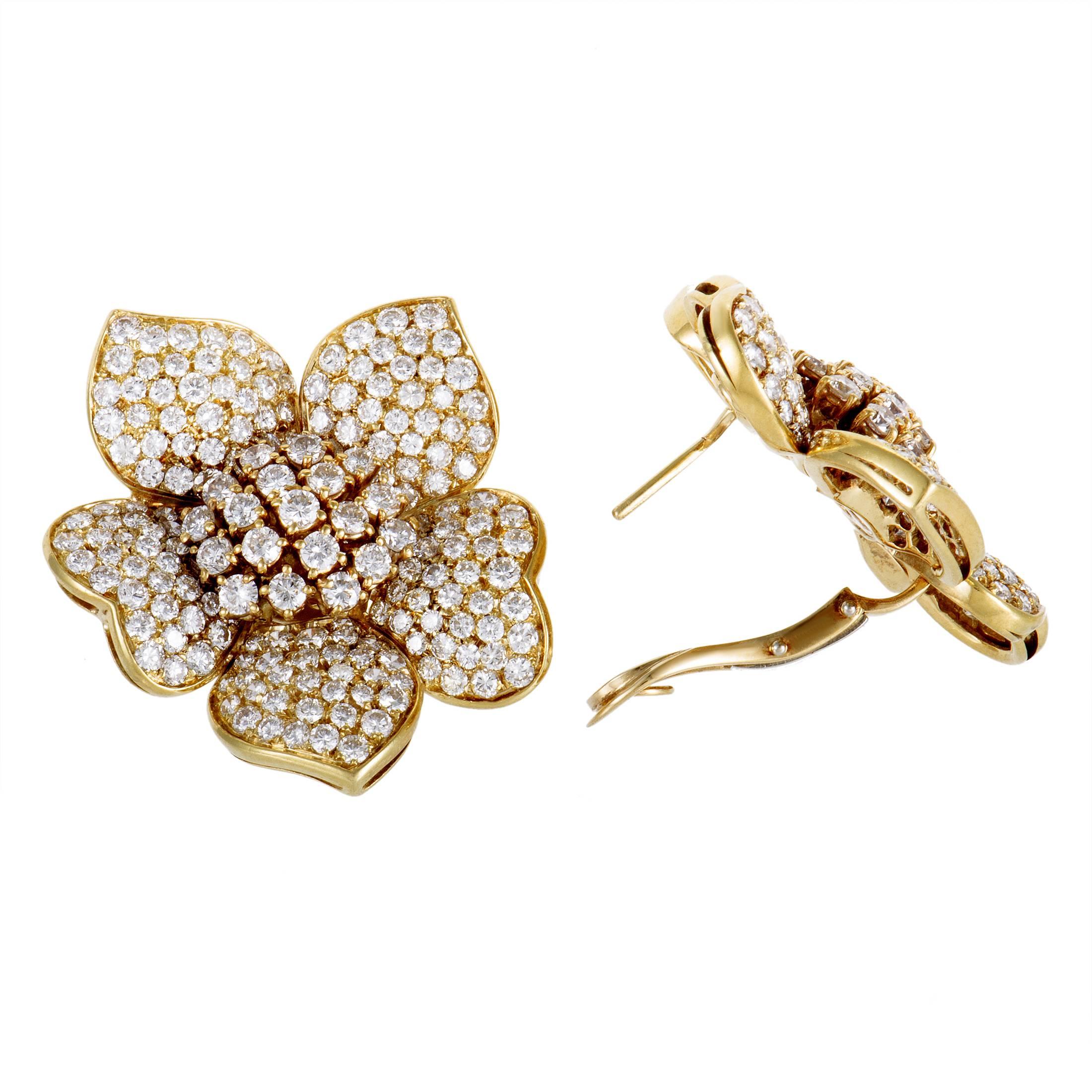 diamond pave flower earrings