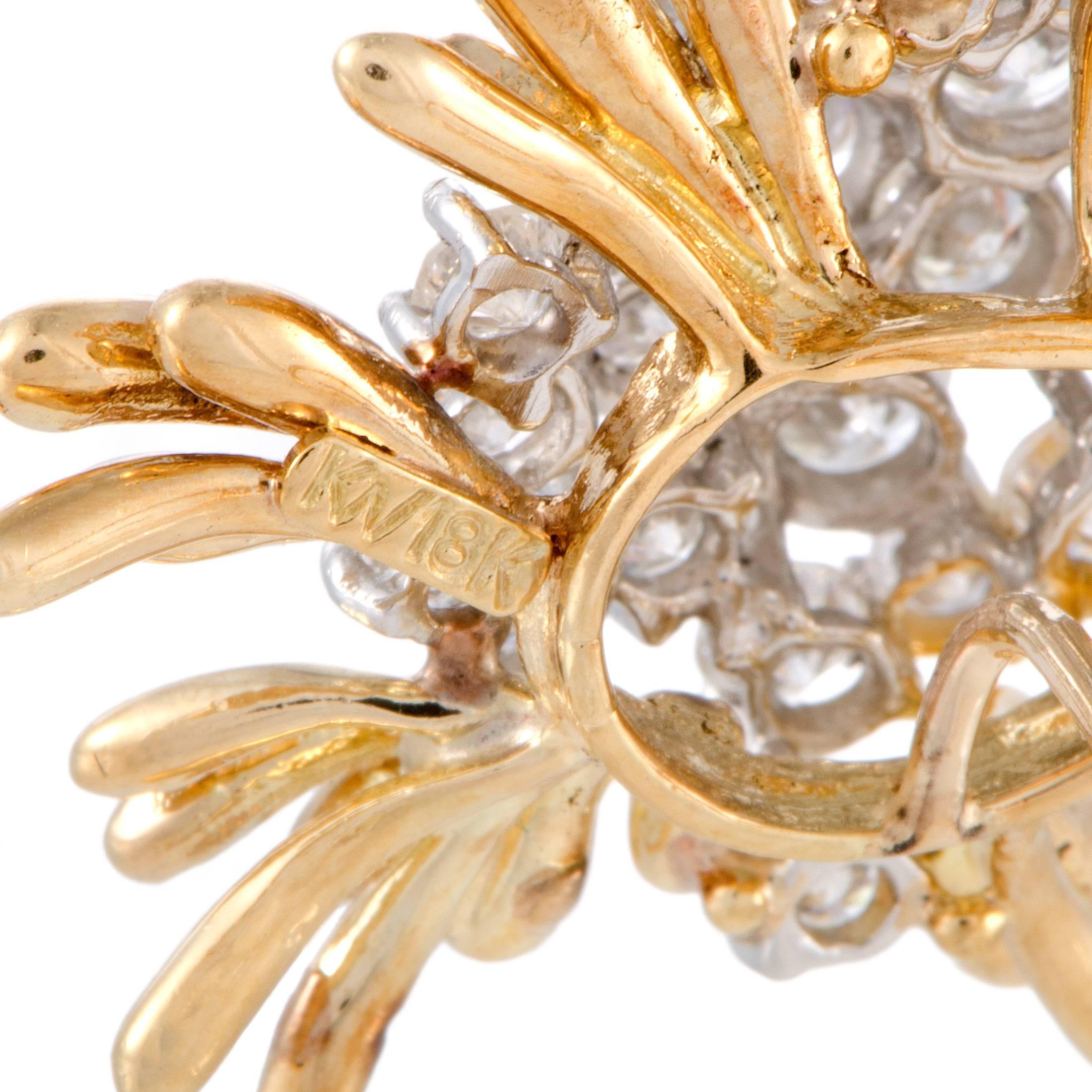 Women's Kurt Wayne Yellow and White Gold Diamond Cluster Huggie Earrings