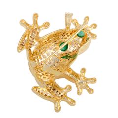 Pendentif ou broche grenouille en or pavé de diamants et d'émeraudes