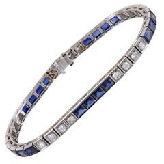 Platinum Diamond and Sapphire Tennis Bracelet