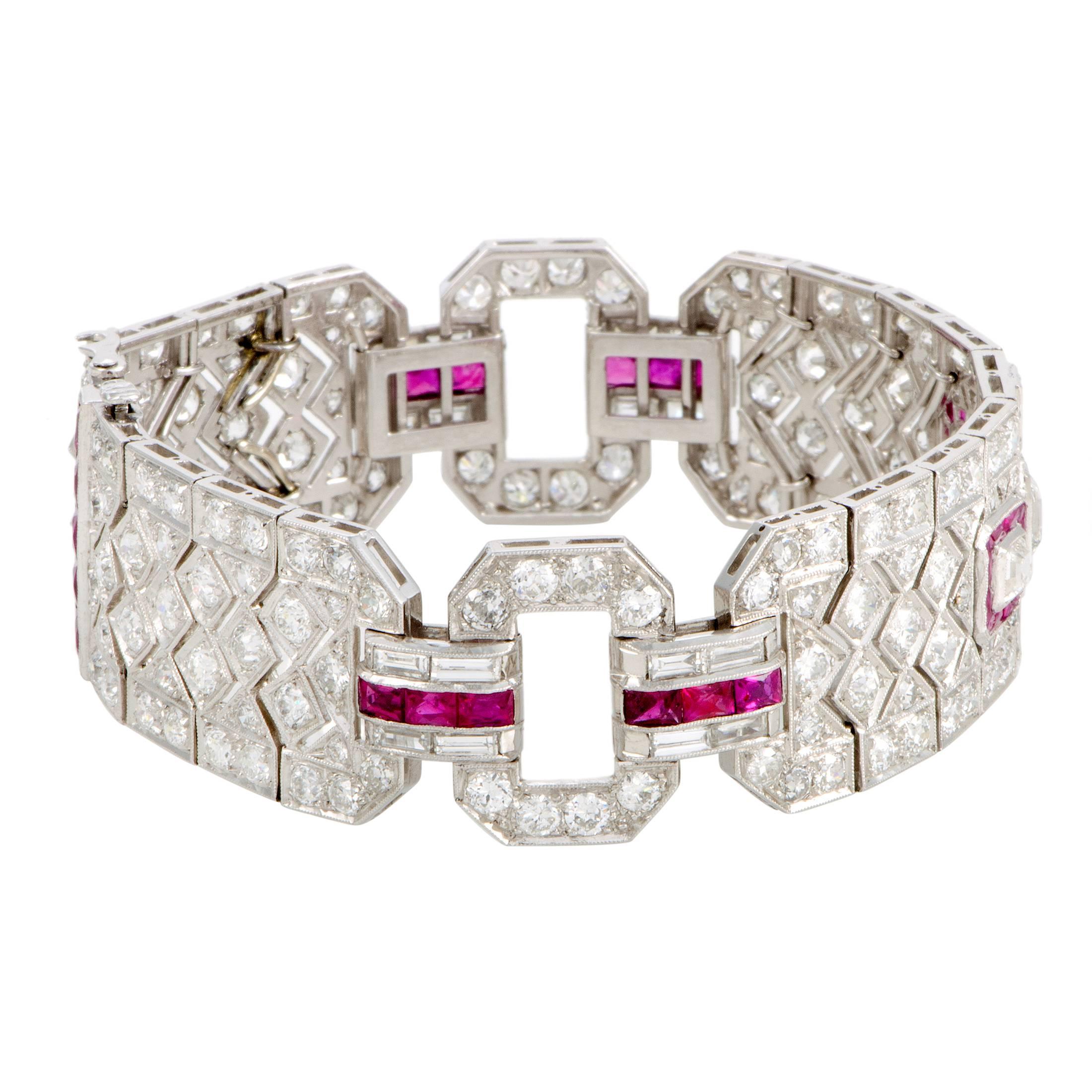 Diamond and Ruby Pave Platinum Bracelet In Excellent Condition In Southampton, PA