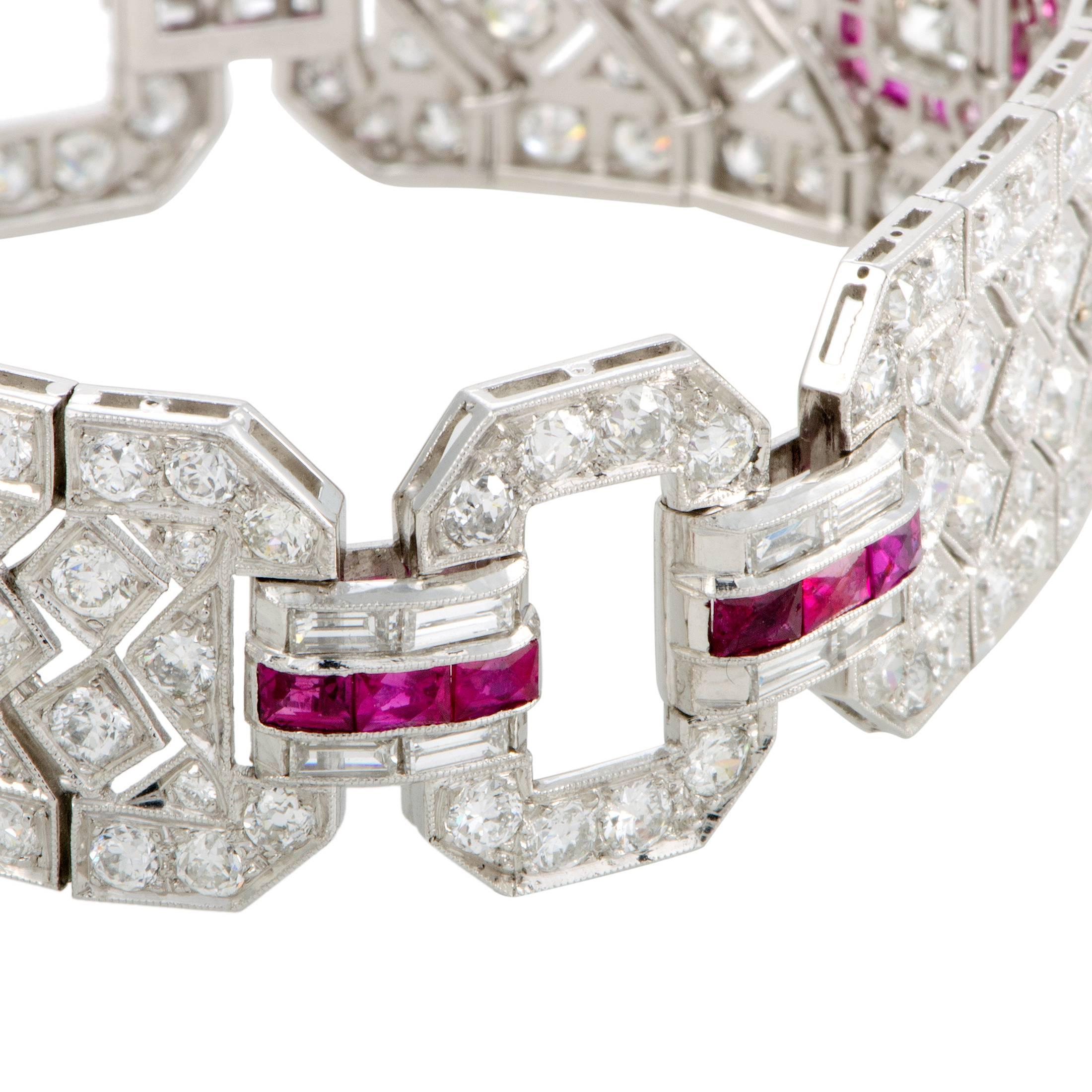 Women's Diamond and Ruby Pave Platinum Bracelet