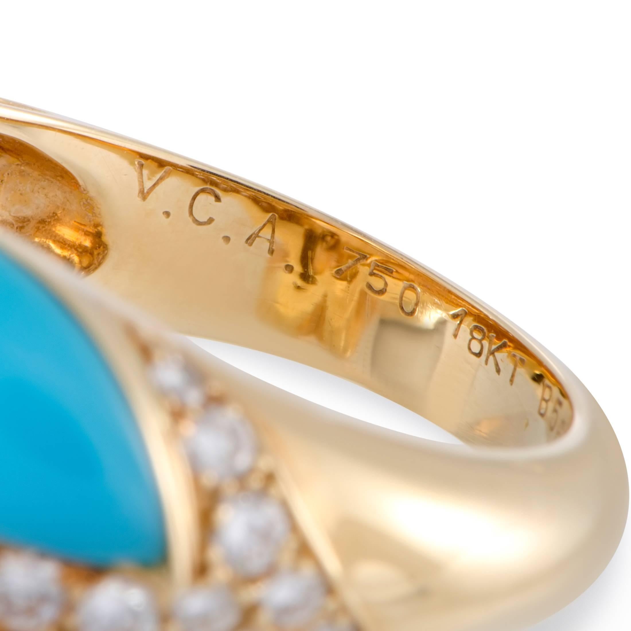 Van Cleef & Arpels Diamond Coral and Turquoise Yellow Gold Ring 1
