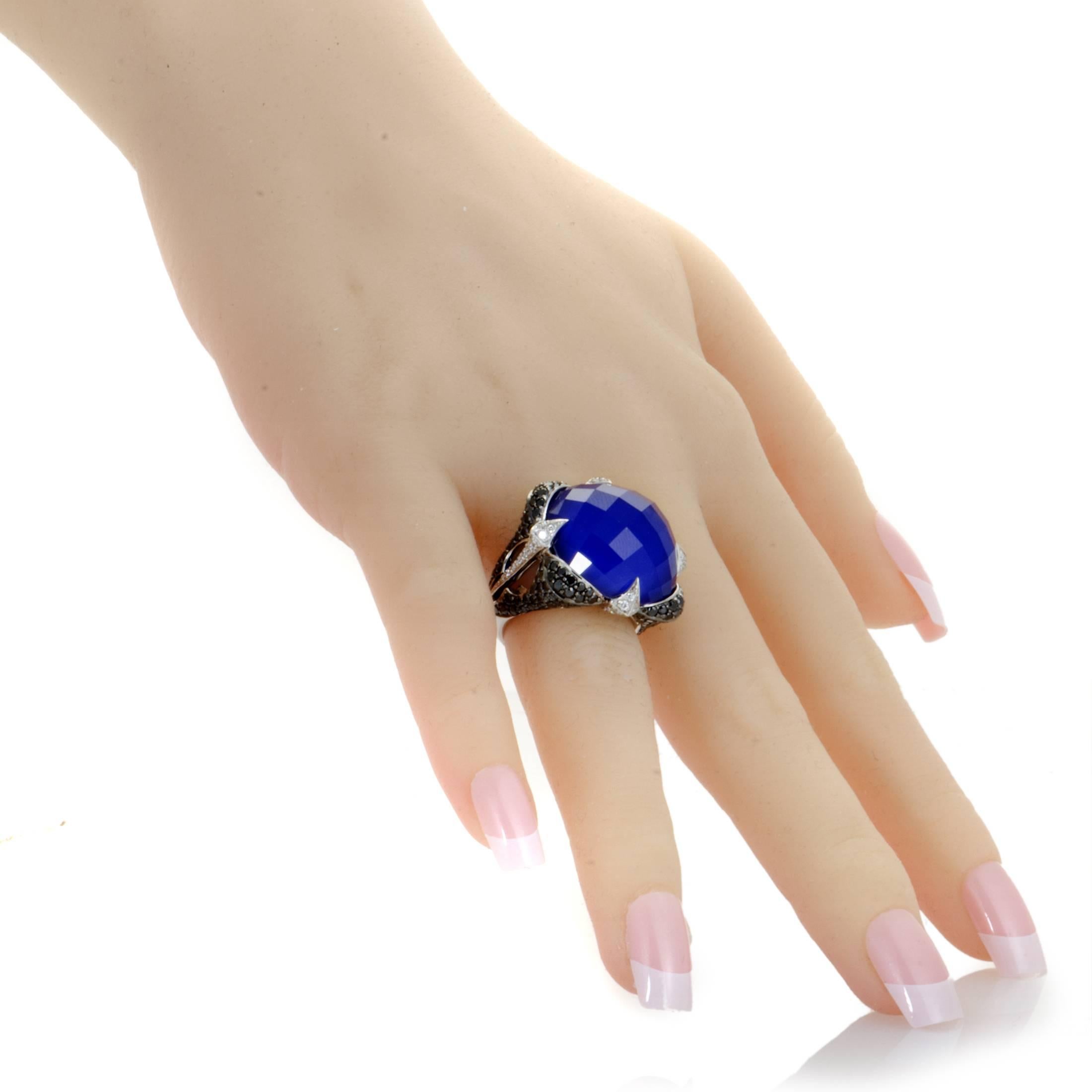 Stephen Webster Crystal Haze Diamond Lapis and Quartz White Gold Ring In New Condition In Southampton, PA