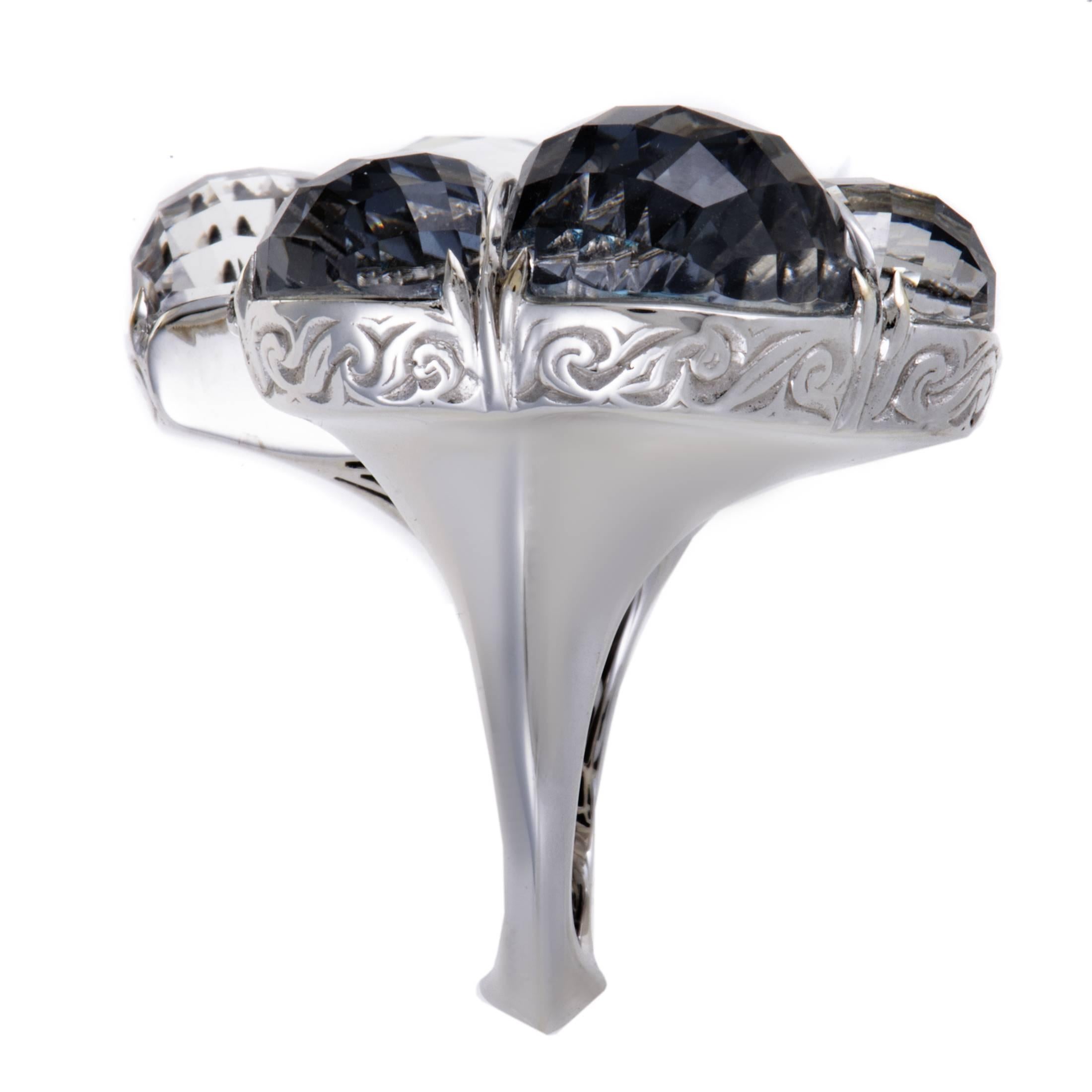 Stephen Webster Forget Me Knot Blue Diamond Hematite and Quartz White Gold Ring In New Condition In Southampton, PA