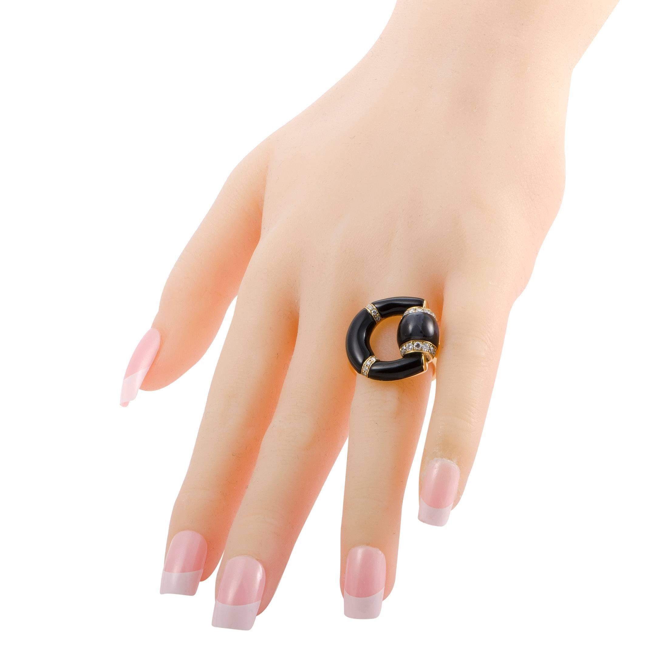 Women's Gucci Horsebit Diamond Agate and Onyx Yellow Gold Ring