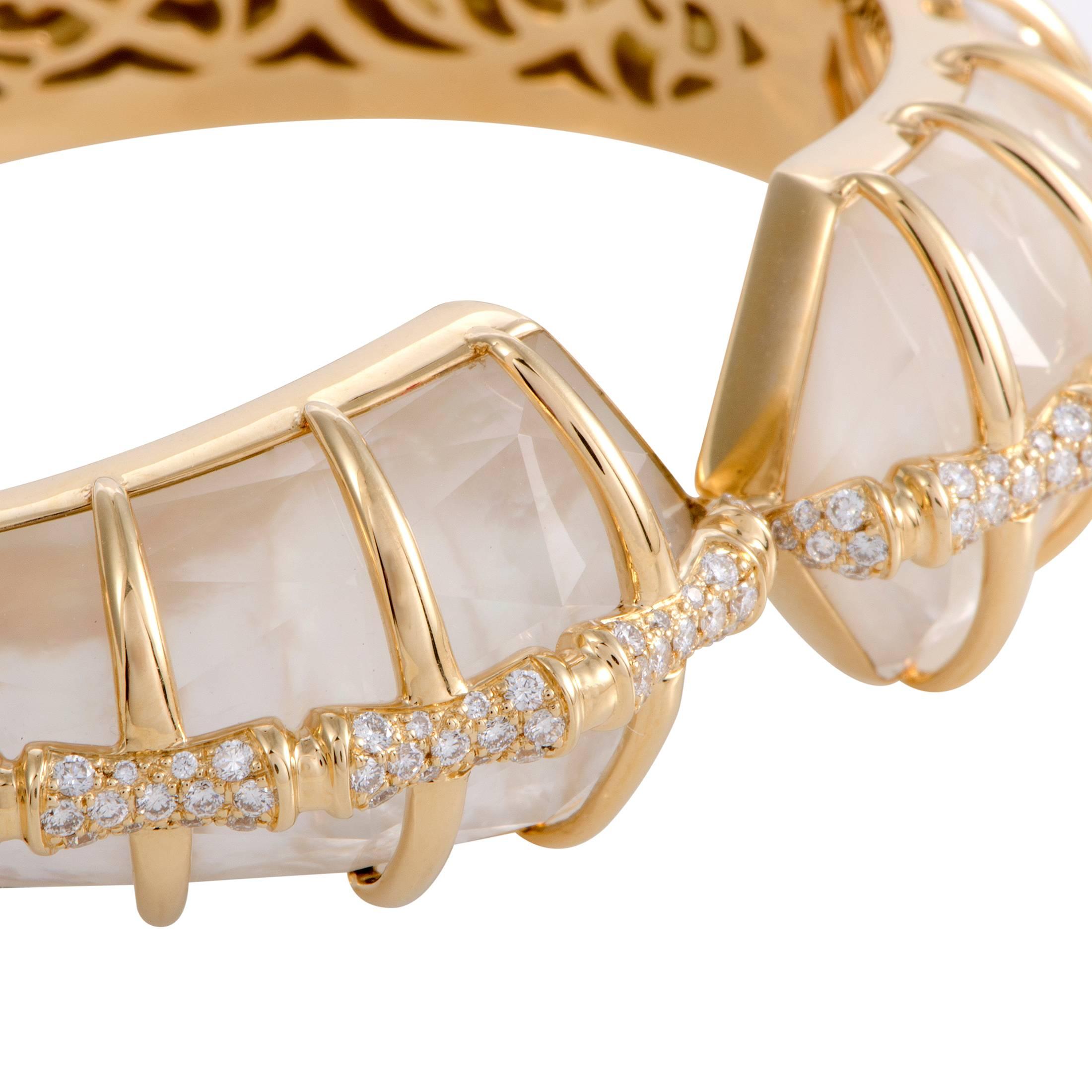 Stephen Webster Jewels Verne Diamond Mother-of-Pearl and Quartz Gold Bangle In New Condition In Southampton, PA