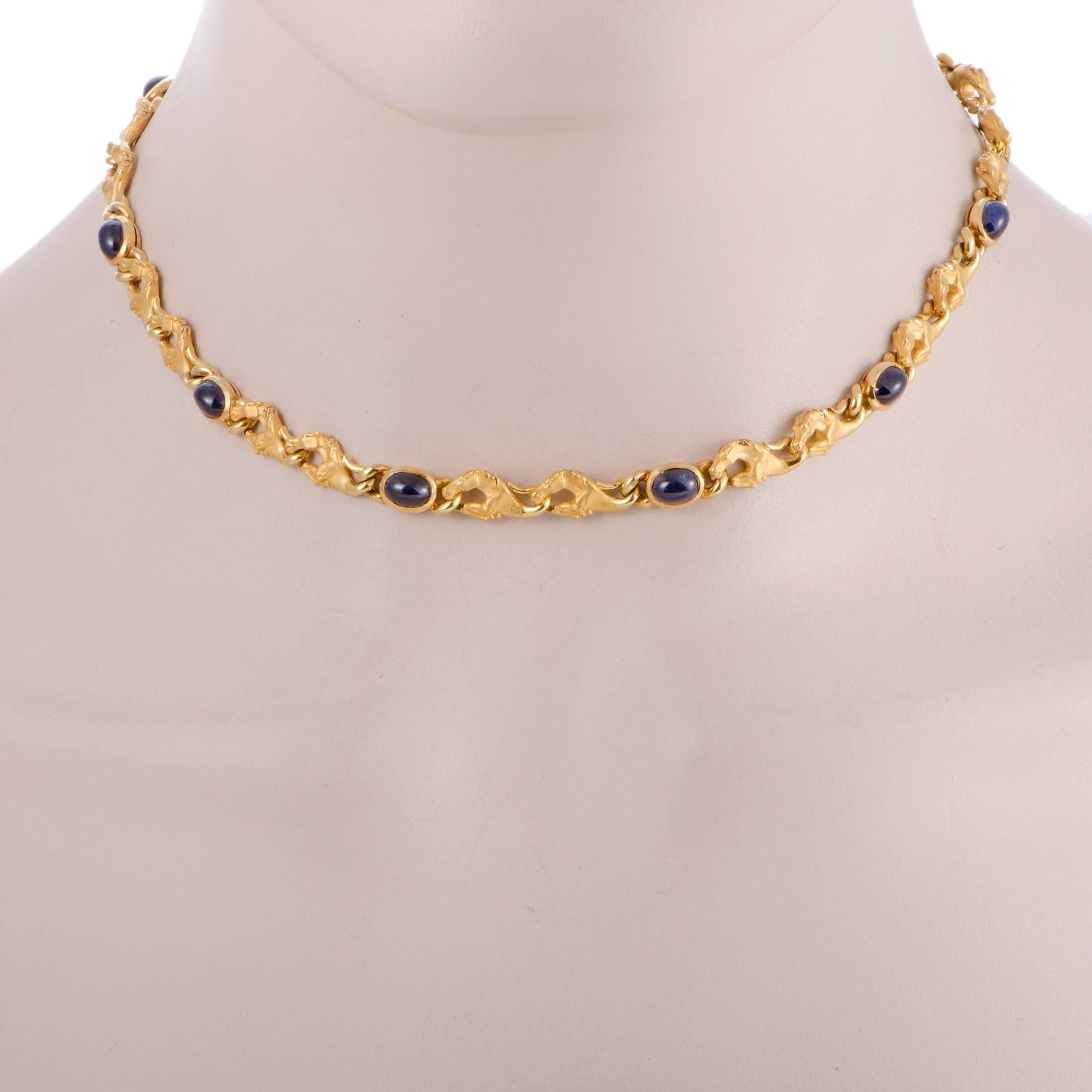 Characterized by leaping horse links and accented with cabochon sapphires, this 18K yellow gold necklace by Carrera y Carrera thrills your future fashion maven with an abundance of graceful charm. Appear elegant and charming and highlight your