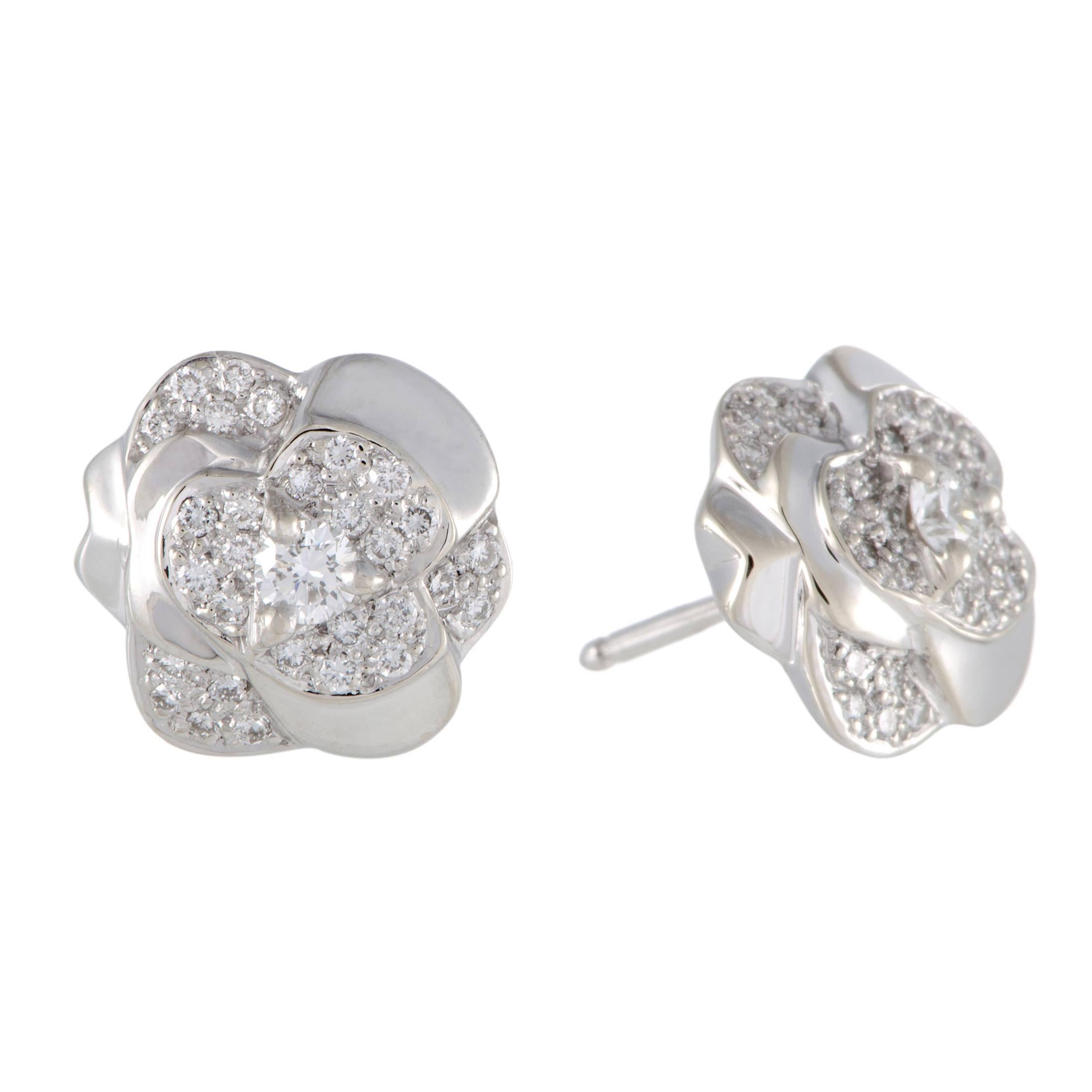 Chanel Camellia Diamond and Gold Earrings at 1stDibs