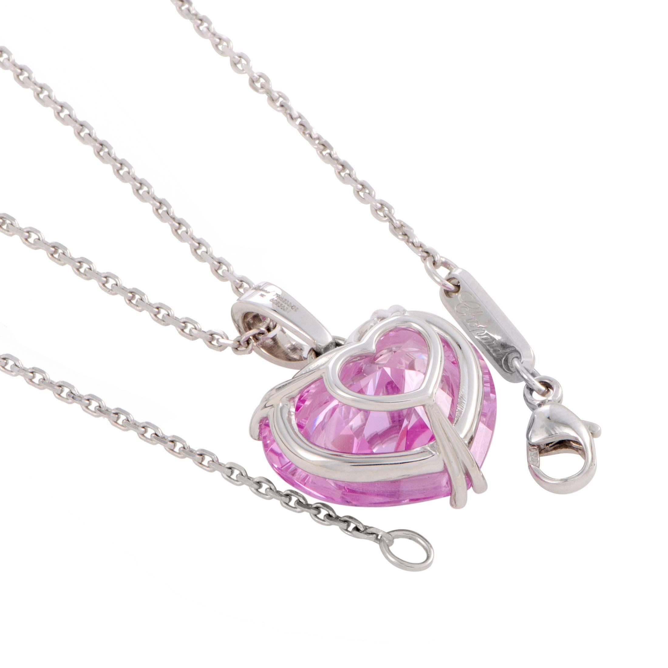 Chopard So Happy Schwebende Diamanten und rosa Kristall Herz Gold Anhänger Halskette im Zustand „Hervorragend“ in Southampton, PA