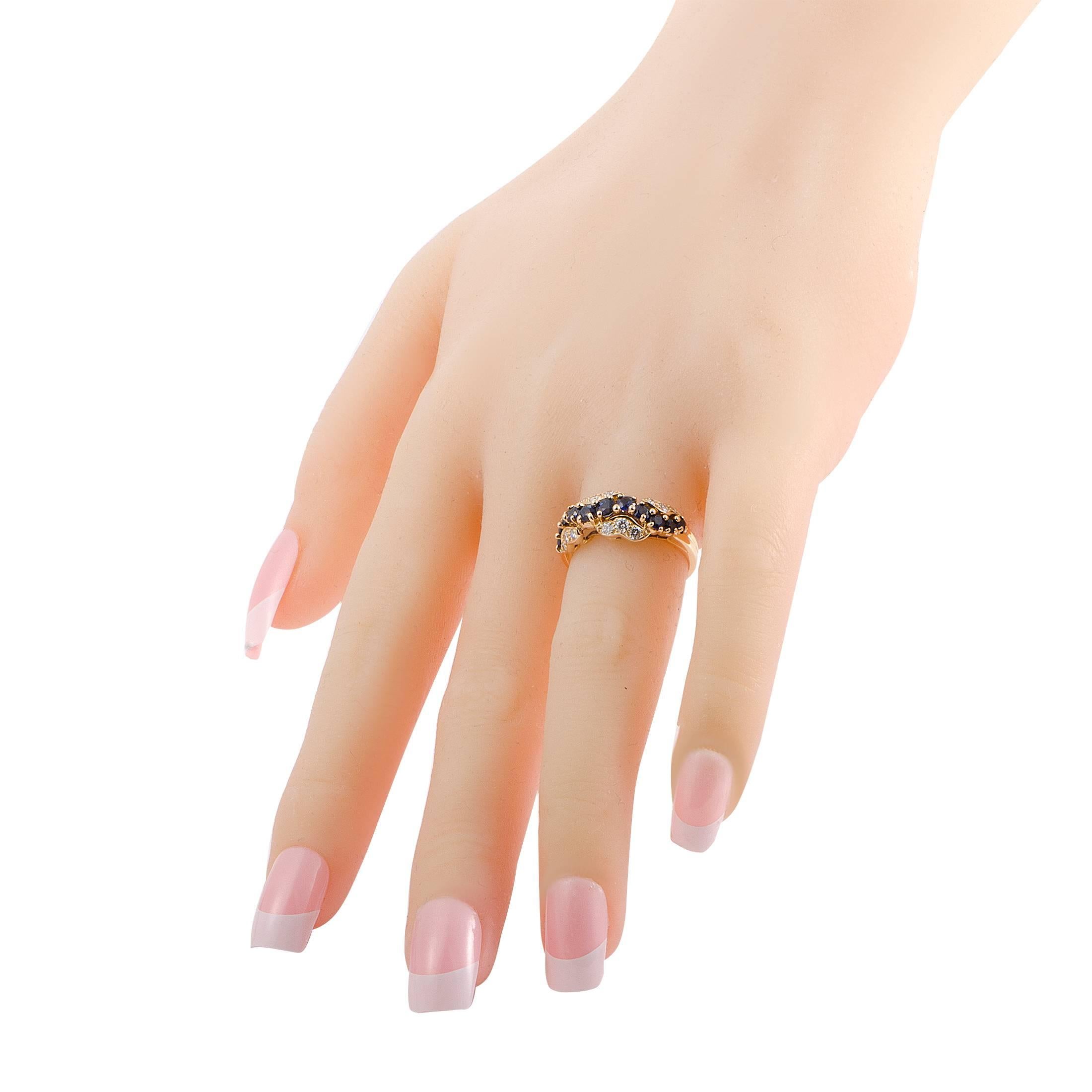 Women's Oscar Heyman Diamond and Sapphire 18K Yellow Gold Band Ring