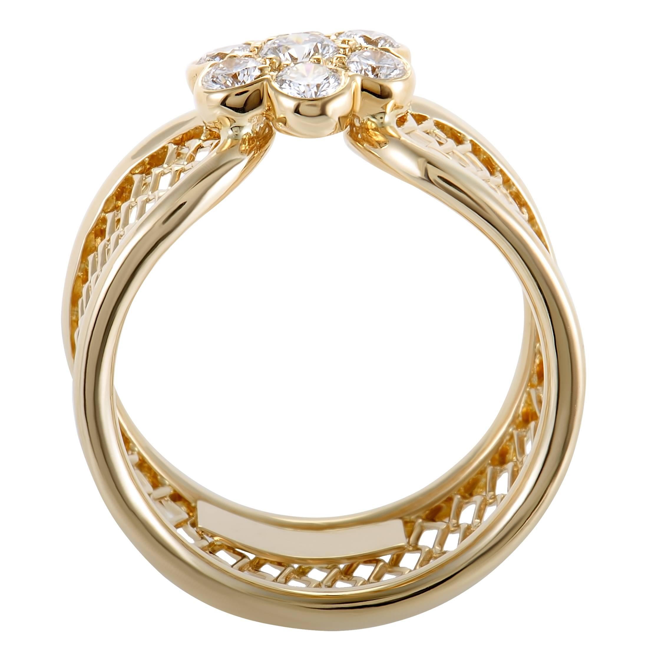 Boasting the endearingly intricate and stylish design the brand is known for, this splendid ring presented by Van Cleef & Arpels features exceptionally refined appearance. Made of 18K yellow gold, the ring is decorated with 0.34 carats of diamonds