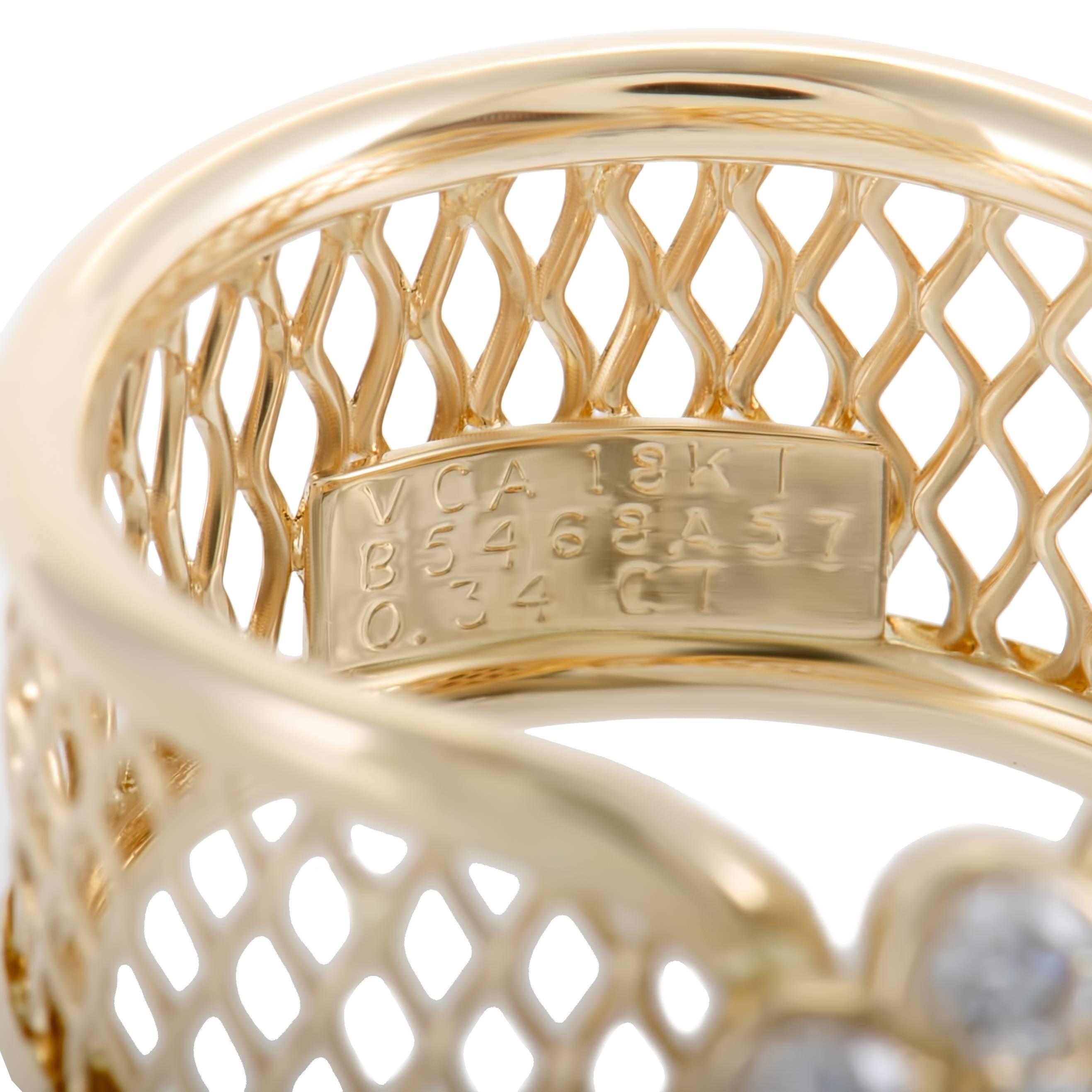 Van Cleef & Arpels Fleurette Diamond Flower Yellow Gold Basket Weave Ring 1