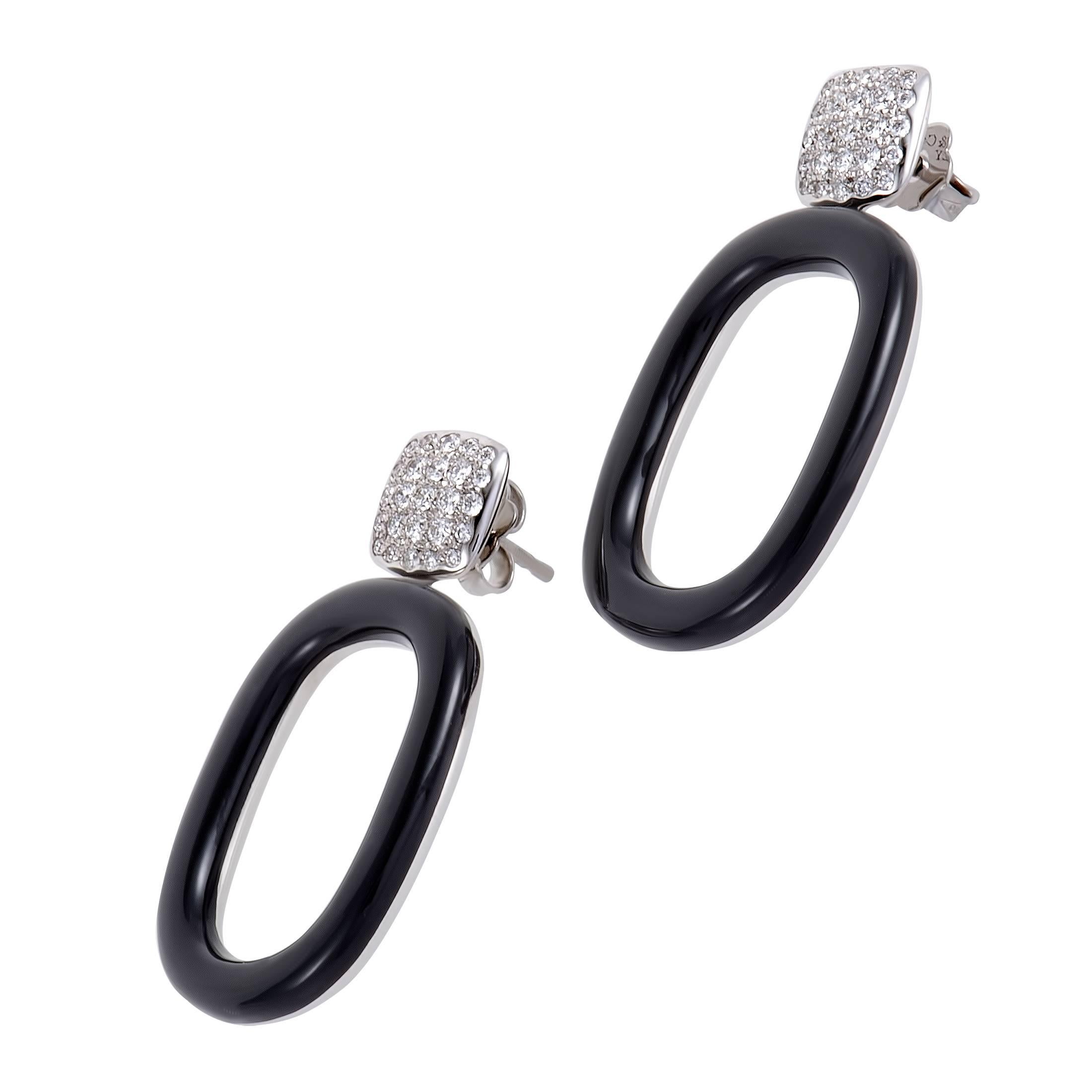 Tiffany & Co. Diamond Pave and Onyx White Gold Dangle Earrings In Excellent Condition In Southampton, PA