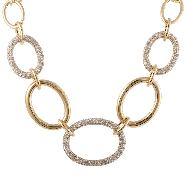 Remas Diamond Pave Large Oval Links Yellow Gold Collar Necklace at