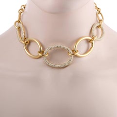 Remas Diamond Pave Large Oval Links Yellow Gold Collar Necklace