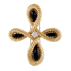 Van Cleef & Arpels Diamond and Onyx Yellow Gold Cross Pendant/Brooch