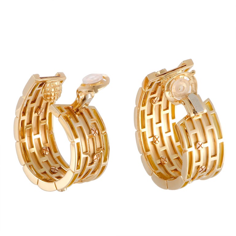 Cartier Panthere Diamond Yellow Gold Clip-On Hoop Earrings at 1stDibs