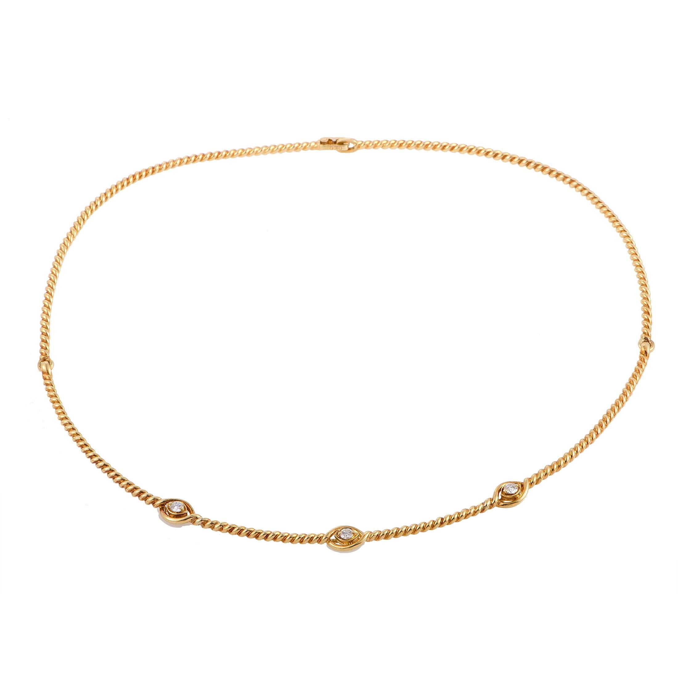 Dior Diamond Yellow Gold Cable Necklace In Excellent Condition In Southampton, PA