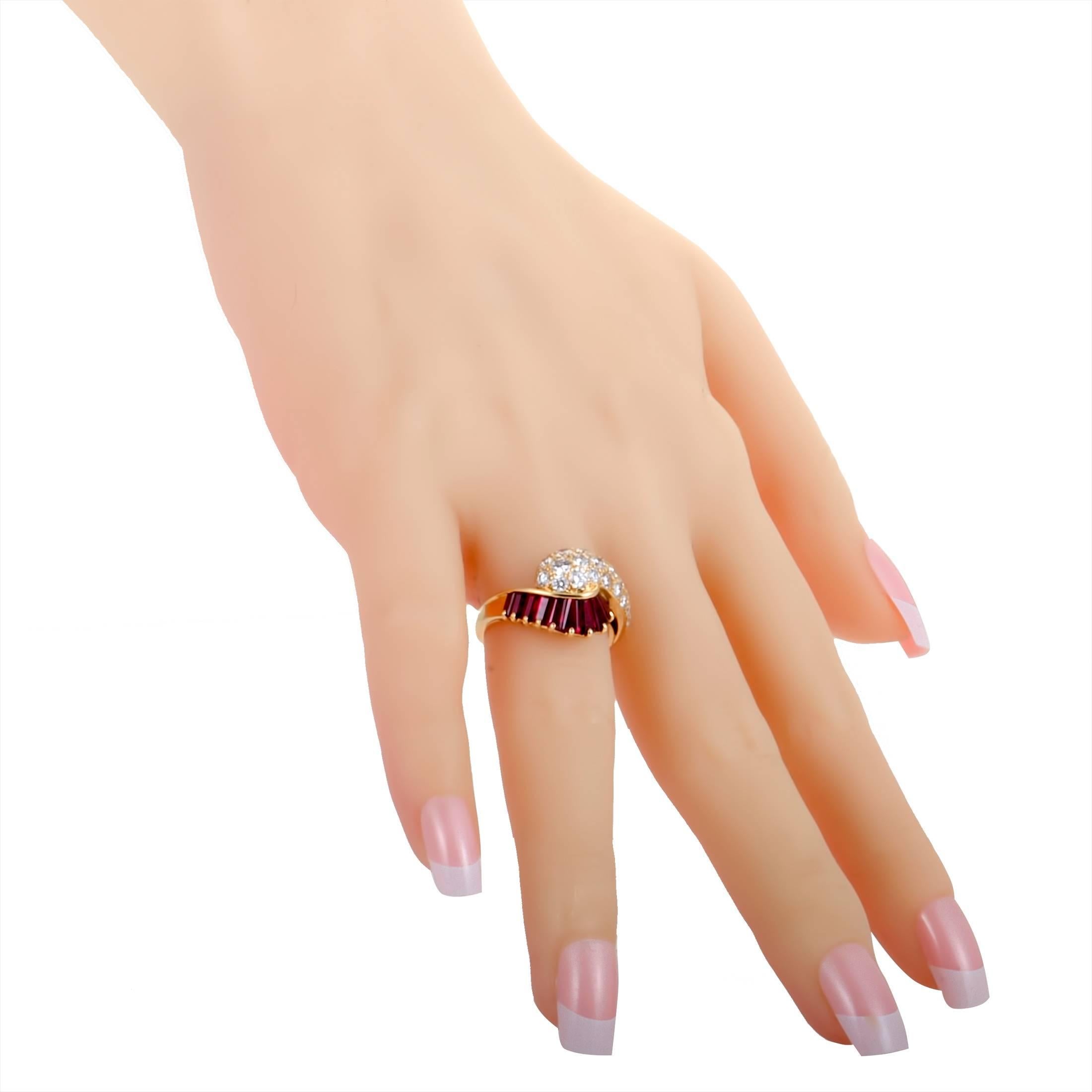 Women's Oscar Heyman Diamond and Ruby Yellow Gold Ring